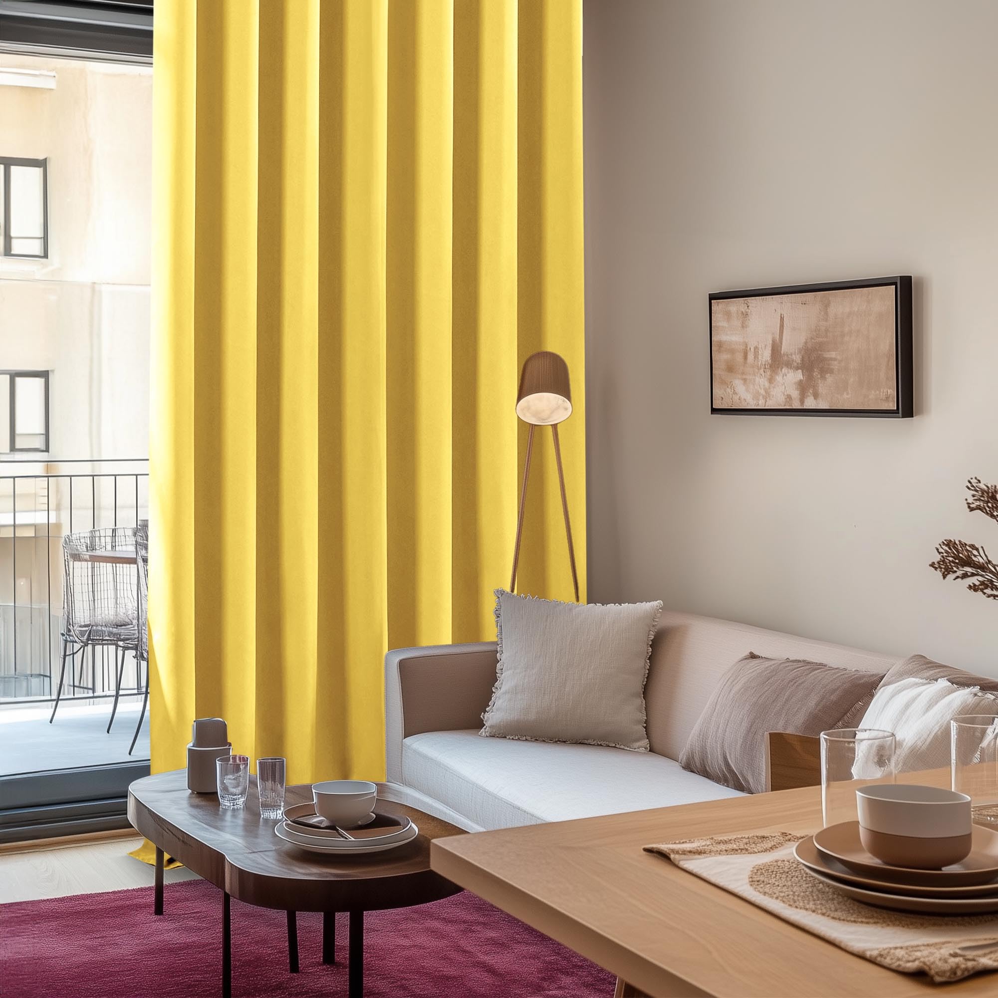 Deconovo Tende Oscuranti per Interni 2 Pezzi 210 CM Altezza, Tende Soggiorno Moderne Termiche per Cameretta Bambini, con Occhielli, 140x210 CM (Larghezza x Altezza), Giallo