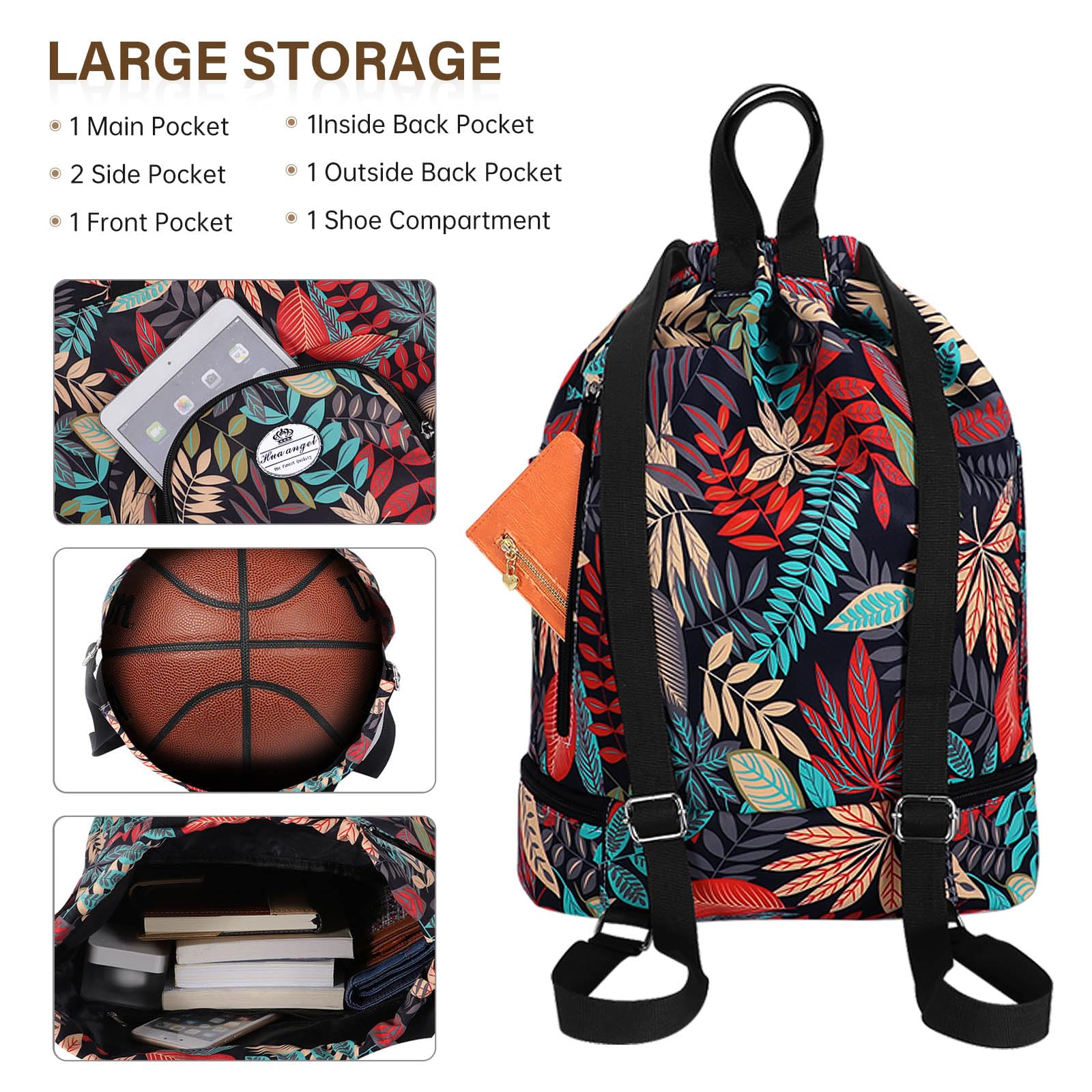 HUA ANGEL Unisex Drawstring Backpack Sports Gym Bag Drawstring Bag Weekend Daypack with Shoe Compartment for Women Men Basketball Football Outdoor Fitness Yoga Swimming Beach - Image 3