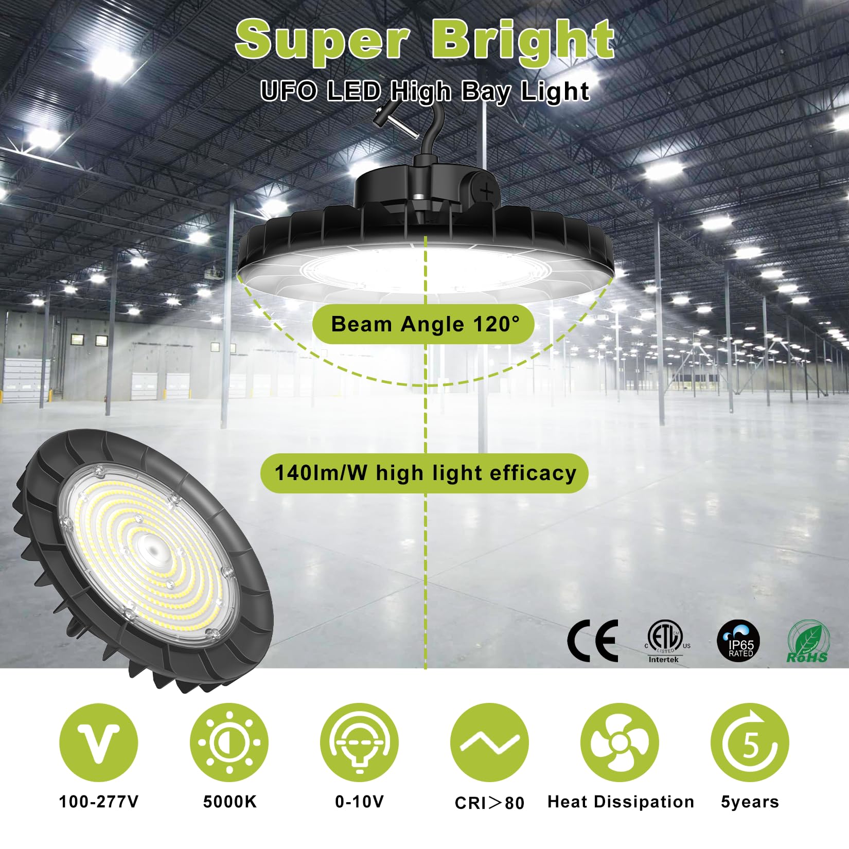 UFO LED High Bay Lights Dimmable 200W 28000LM 150W 120W Switchable 5000K Daylight Commercial Highbay Lighting ETL for — view 2