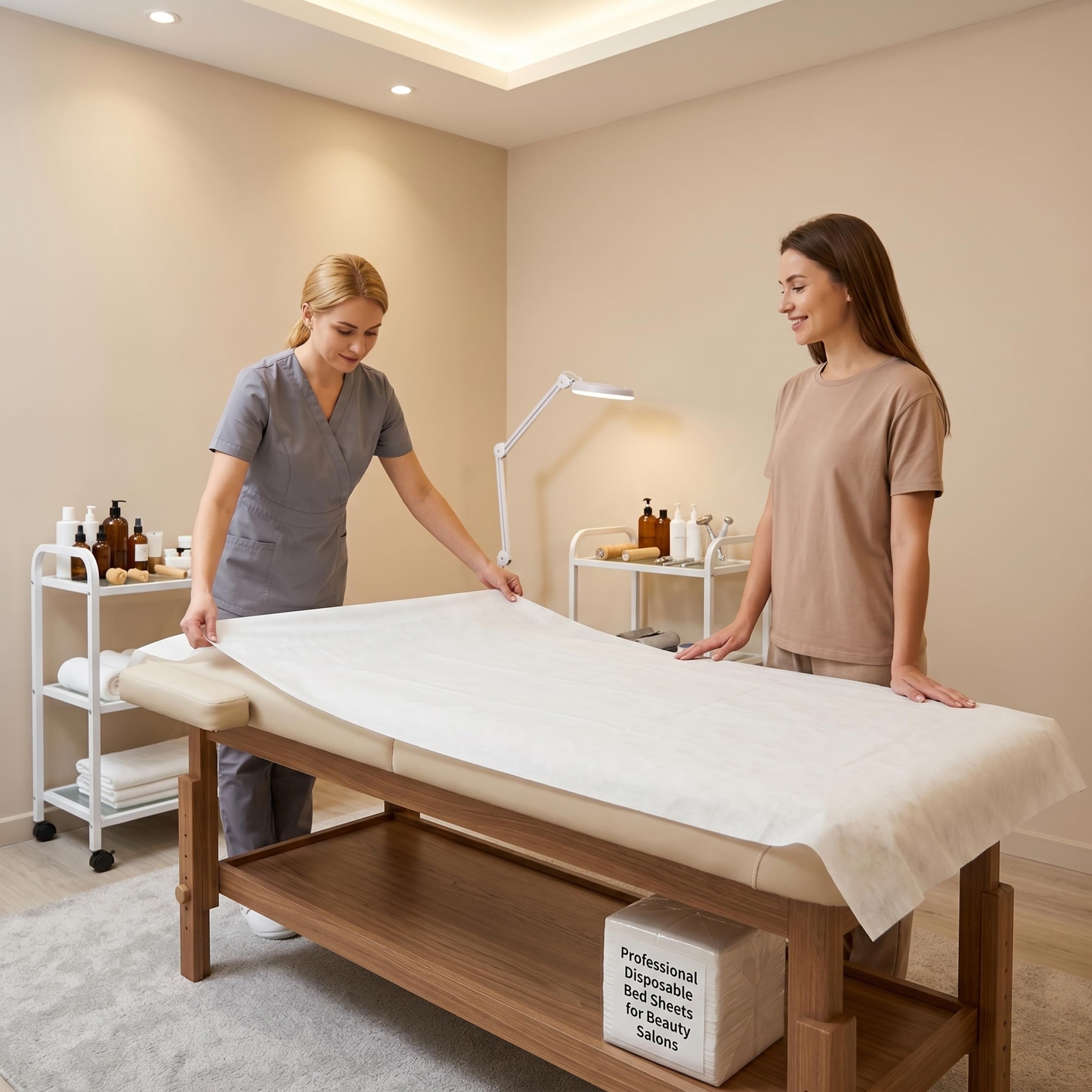 100 Sábanas Desechables, Funda de Cama de Masaje Impermeable a Prueba de Aceite con Sábanas No Tejidas con Orificio para la Cara para Salón de Belleza Spa, 31.5x71 Pulgadas, Desechable, Mesa de Masaj
