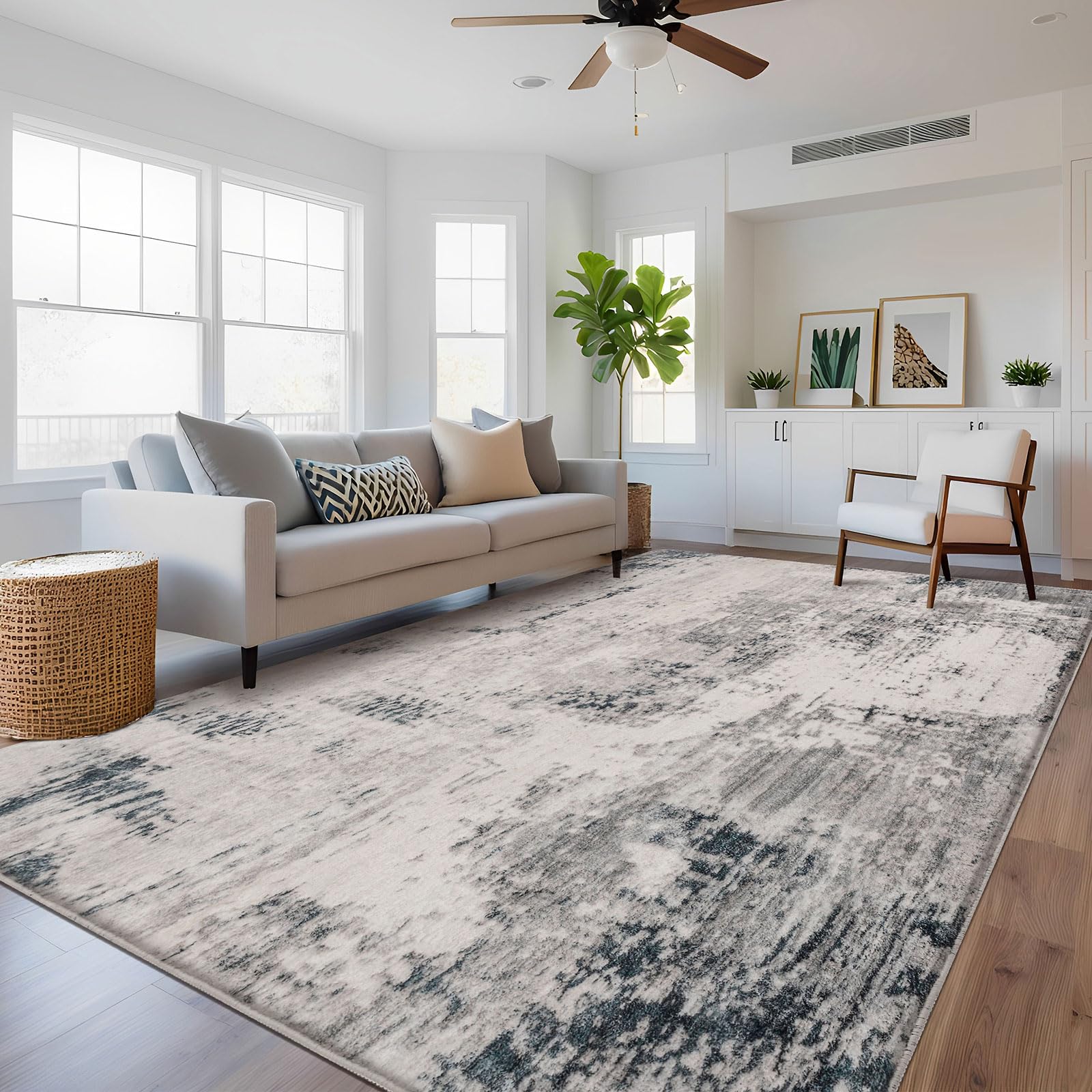 Calore Teppich Wohnzimmer Moderne Abstrakte Teppich Schlafzimmer rutschfeste Weicher Kurzflor Büro Esszimmer (Grau-Multi, 200 x 250 cm)