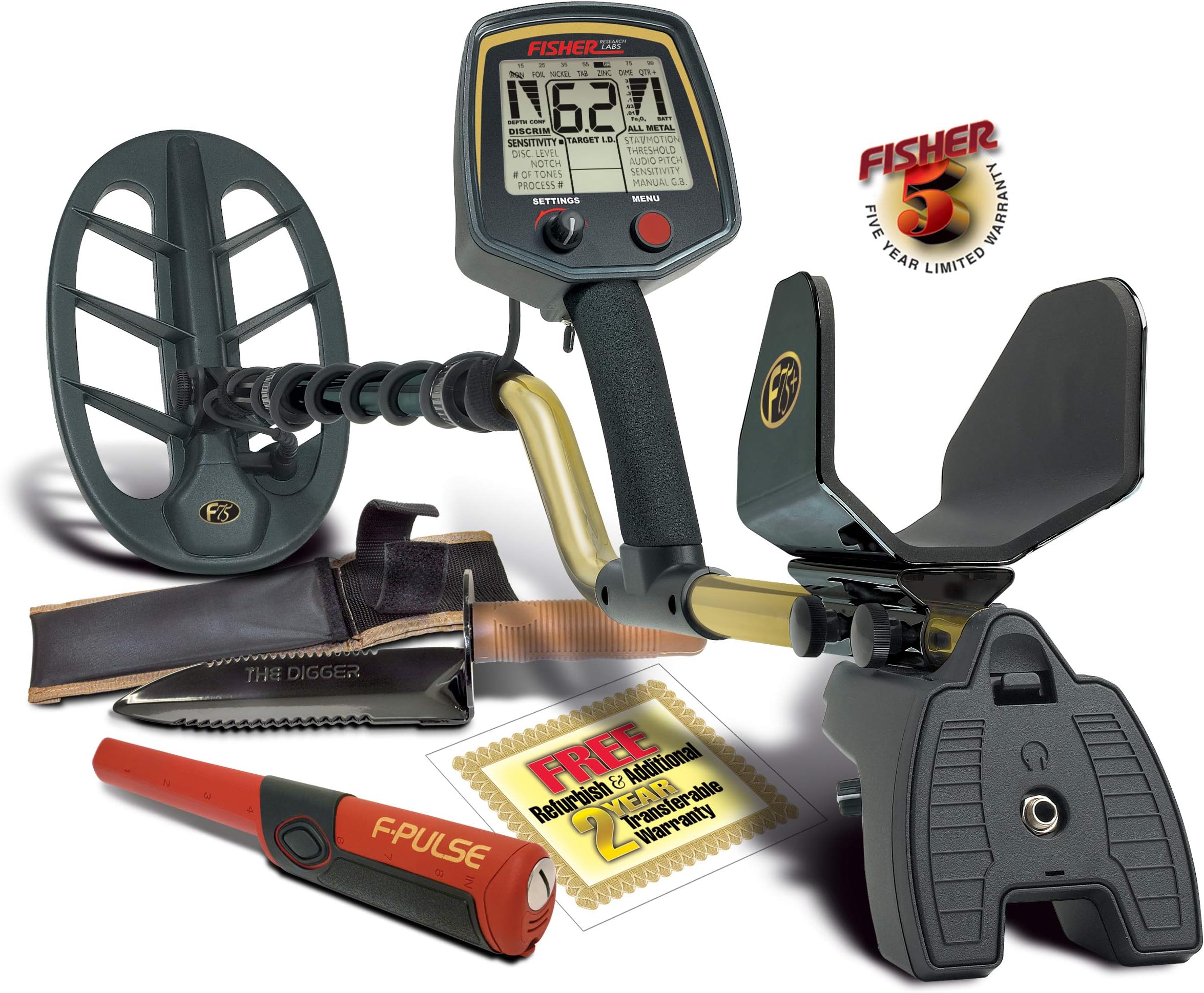 Fisher Labs F75+ Metal Detector Bundle Package, Gold