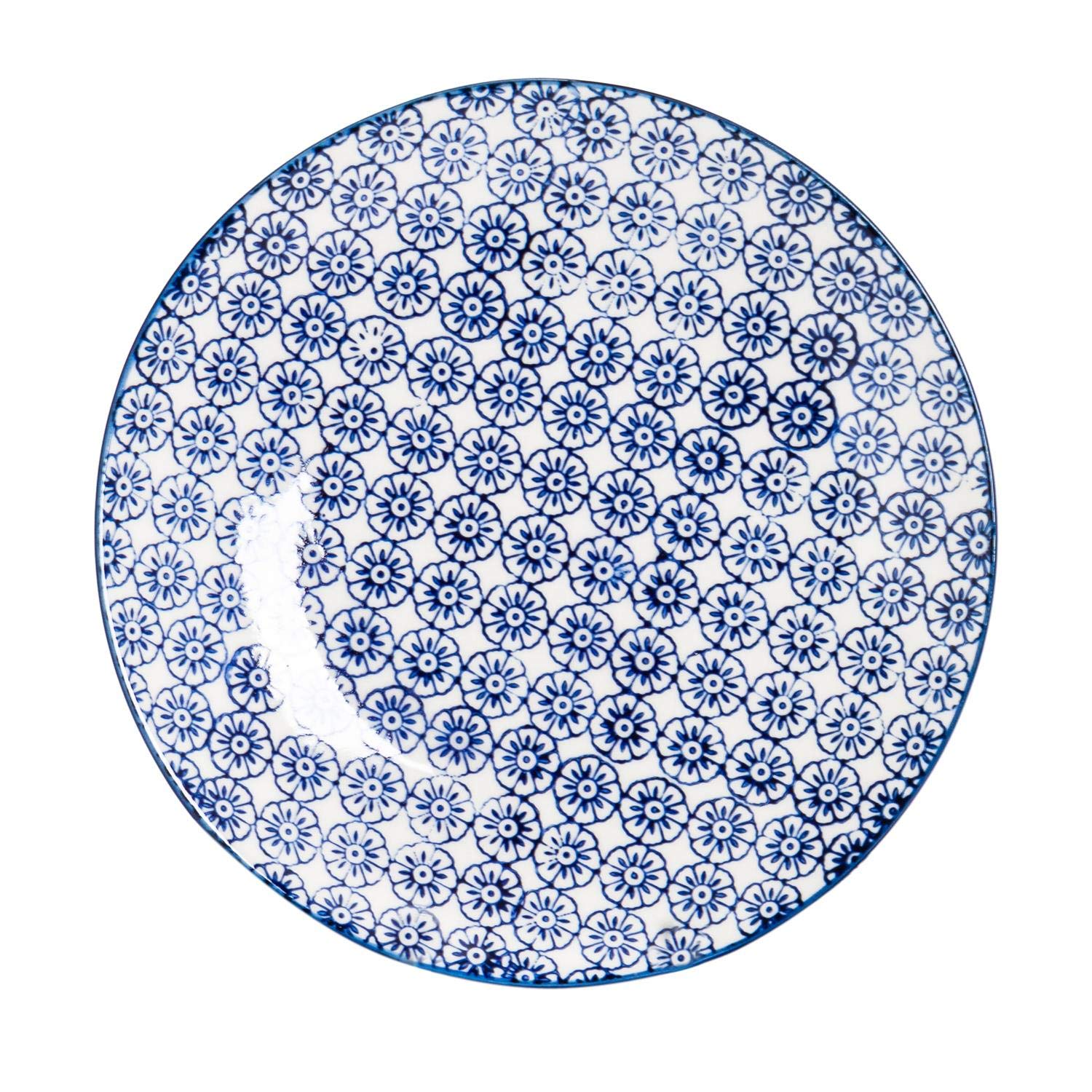 Nicola Spring Assiettes latérales imprimées à la main - 18 cm - Marine - Paquet de 6 - Assiettes à manger décoratives en porcelaine à motifs pour collations, entrées, dîner, dessert
