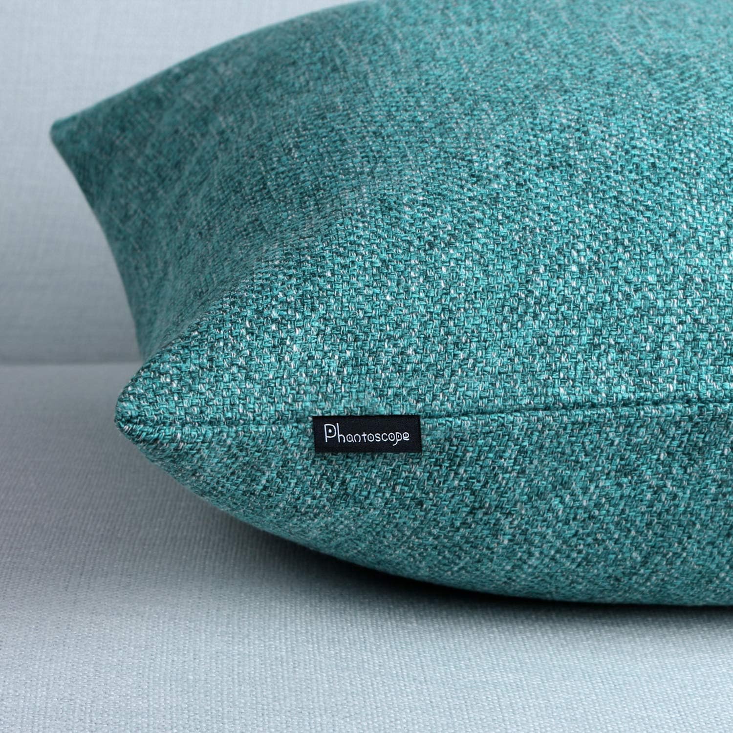 Phantoscope Farmhouse Throw Pillow Case Button Vintage Linen Decorative Soft Cushion Cover for Couch Bed Living Room and Office Chair, Lake Blue, 20 x 20 inches, 50 x 50 cm