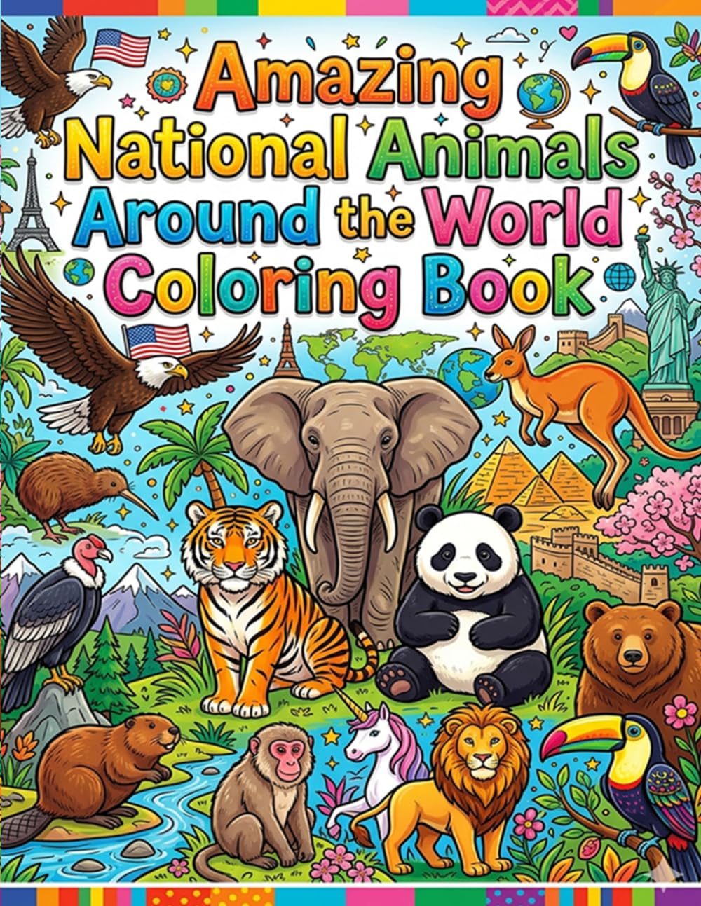 Amazing National Animals Around the World Coloring Book: Fun and Educational Wildlife Coloring Adventure Featuring Famous National Animals from Different Countries for Kids and Adults