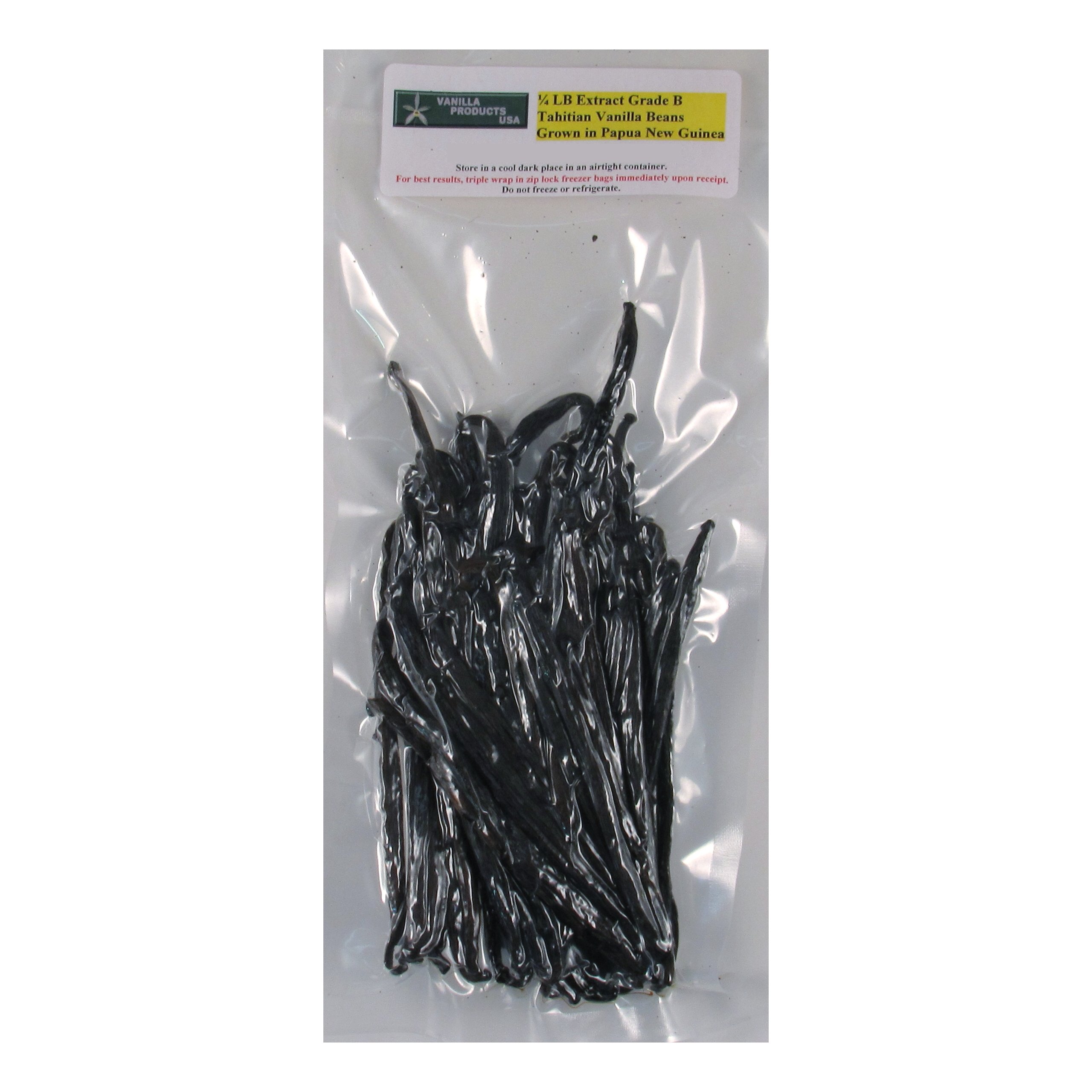 Vanilla Products USA 1/4 LB (4 ounces) Tahitian Extract Grade B Vanilla Beans 4~6"