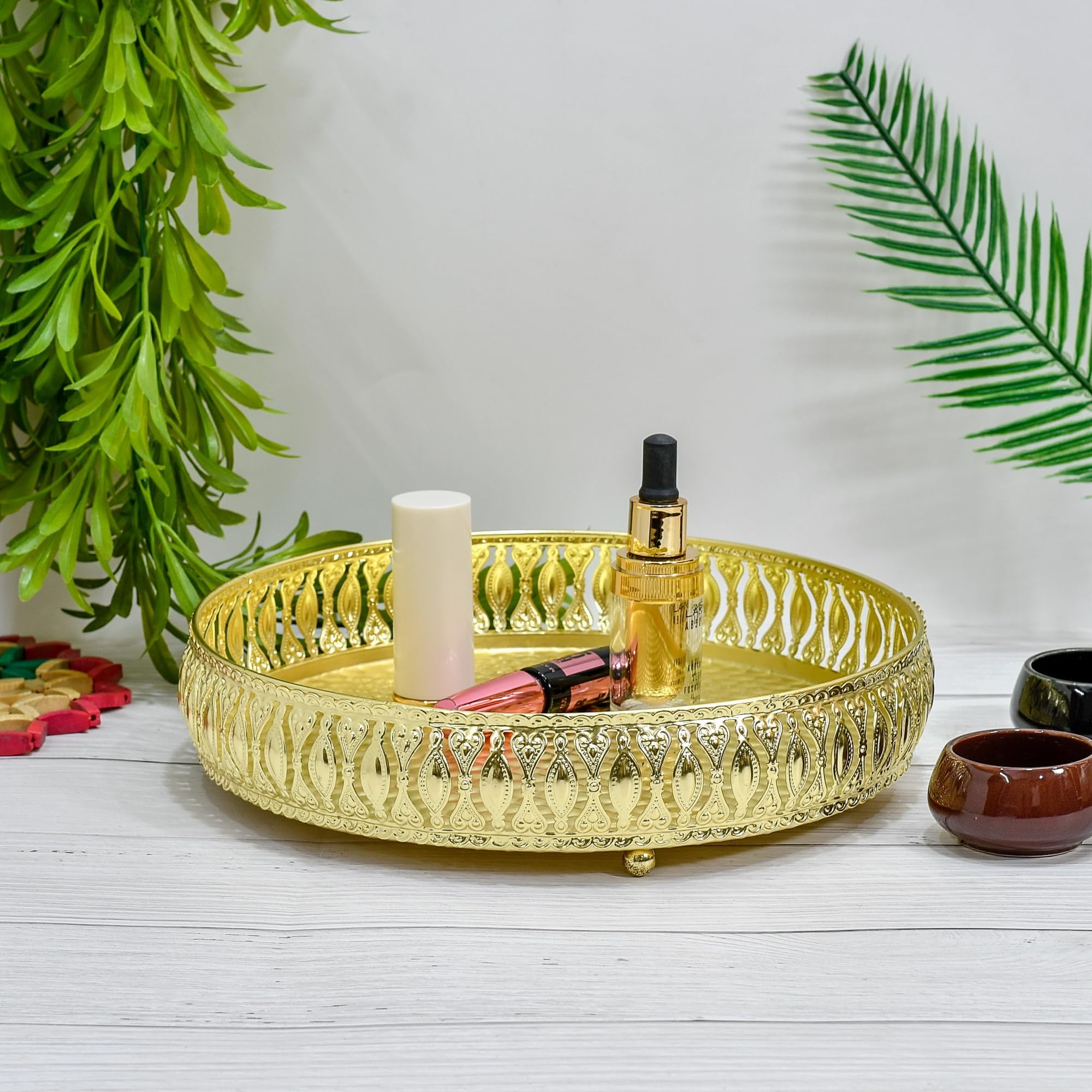 METALIZUM Metal Round Serving Decorative Tray with Laser Cut Design and Gold Electroplating | Elegant Centerpiece for Centre Table and Home Decor, Special Occasions and Everyday Use (Model 1) (B0D7PBRML2) Amazon Price History, Amazon Price Tracker