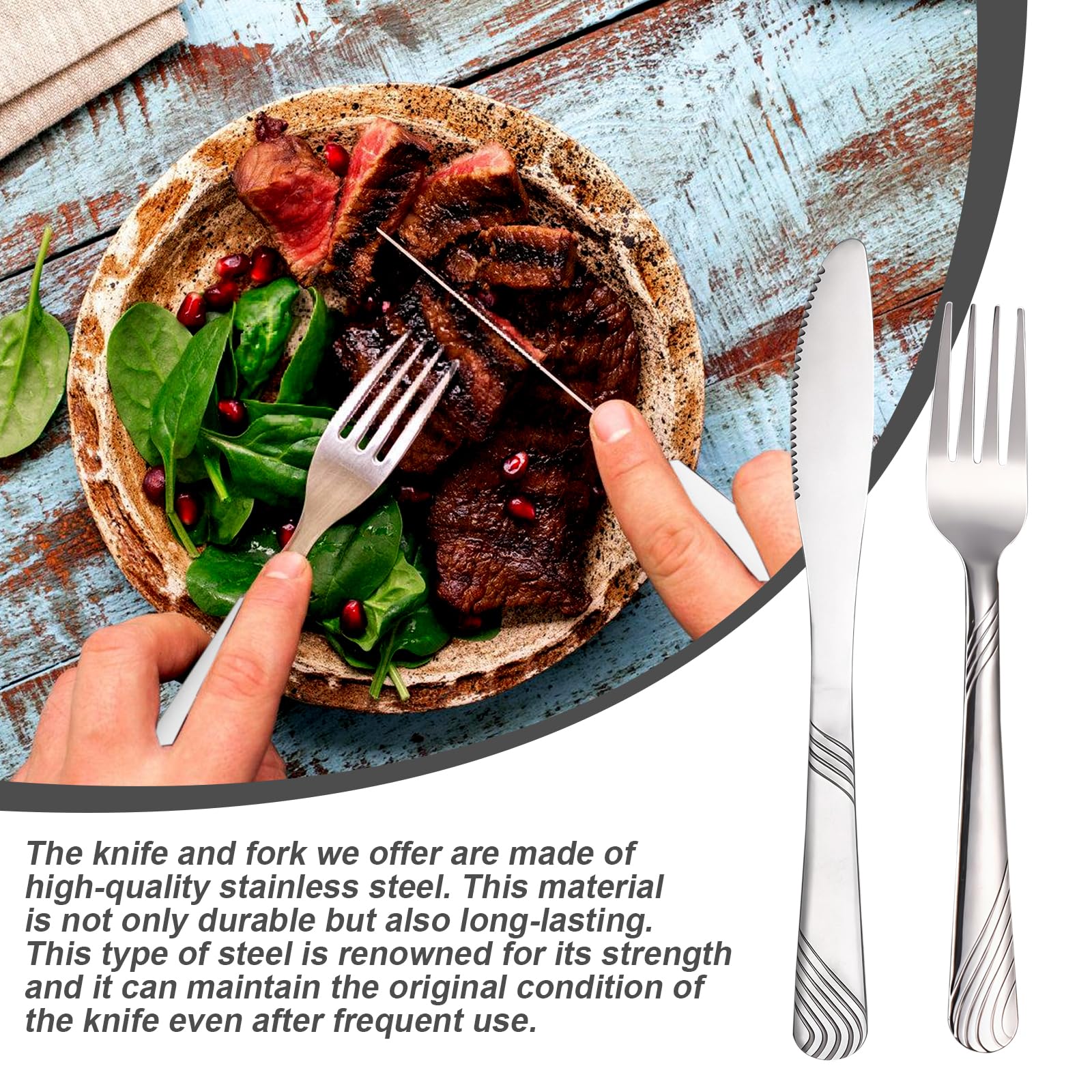 Coltelli e forchette da bistecca in acciaio inossidabile: set di posate da bistecca lucidate a specchio con 12 coltelli e 12 forchette, set di Coltello e Forchetta per casa, ristorante(argento)