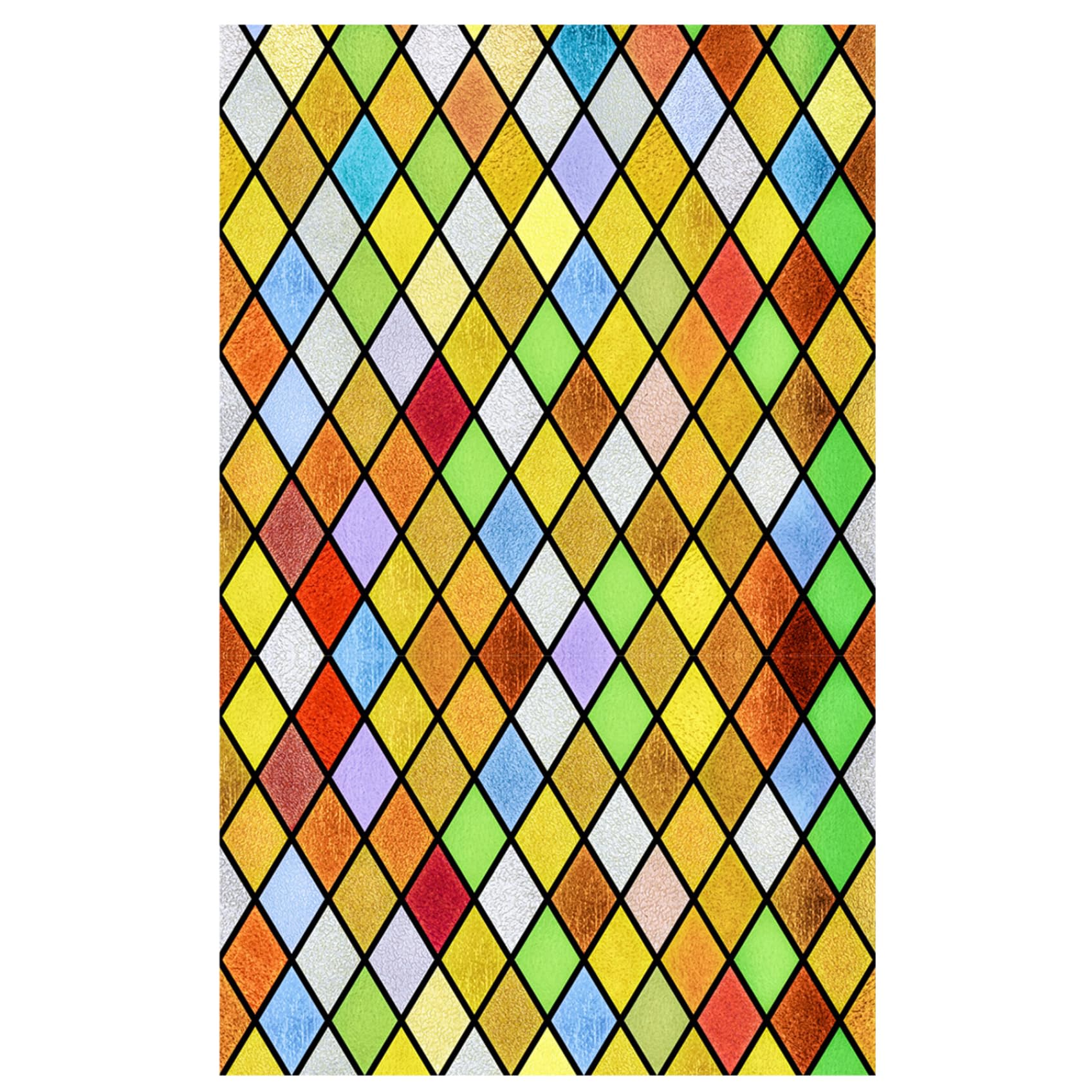 CAKEEYUM Stained Glass Window Film 39x18 Rhombus Pattern Stained Glass Window Cling Colorful Blackout Privacy Film Reusable Static for Home Office Hotel