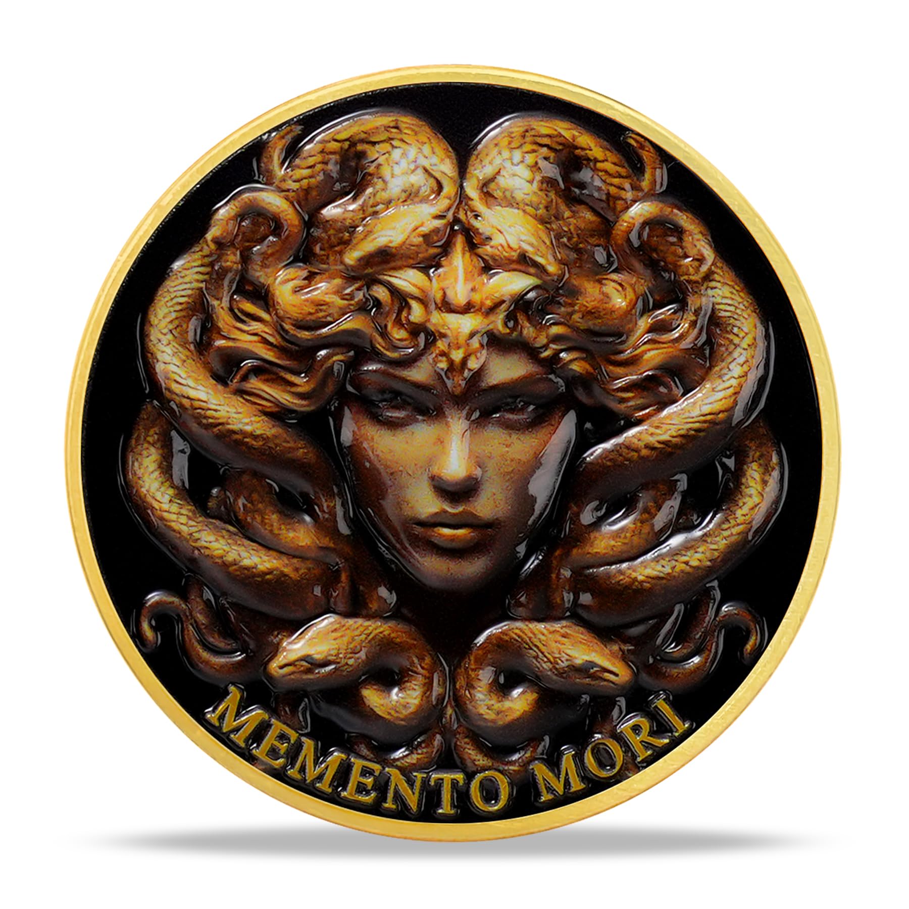RYUKENLM Medusa Memento Mori Skull Challenge Coin- Look Upon Me and Remember - Symbol of Mortality and Ancient Mythology - Motivational Stoicism Gifts for Daily Stoic Practice
