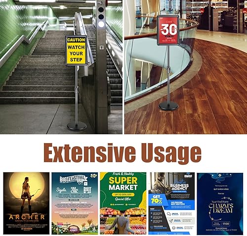 Miniatura 2 de Soporte para letreros 8.5 x 11 pulgadas, soporte de cartel ajustable con pedestal de rotación de 360 resistente, soporte de pie de pie para