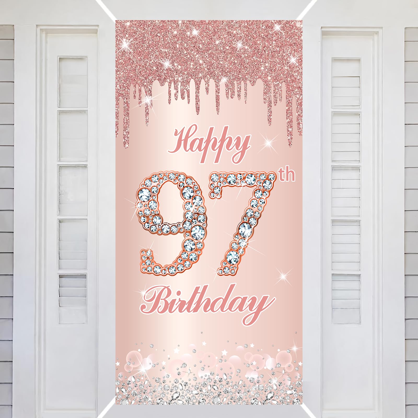 97th Happy Birthday Decorations Door Banner Pink Rose Birthday Banner for Party Backdrop for Women Door Cover Party Decoration Supplies Poster — image 1