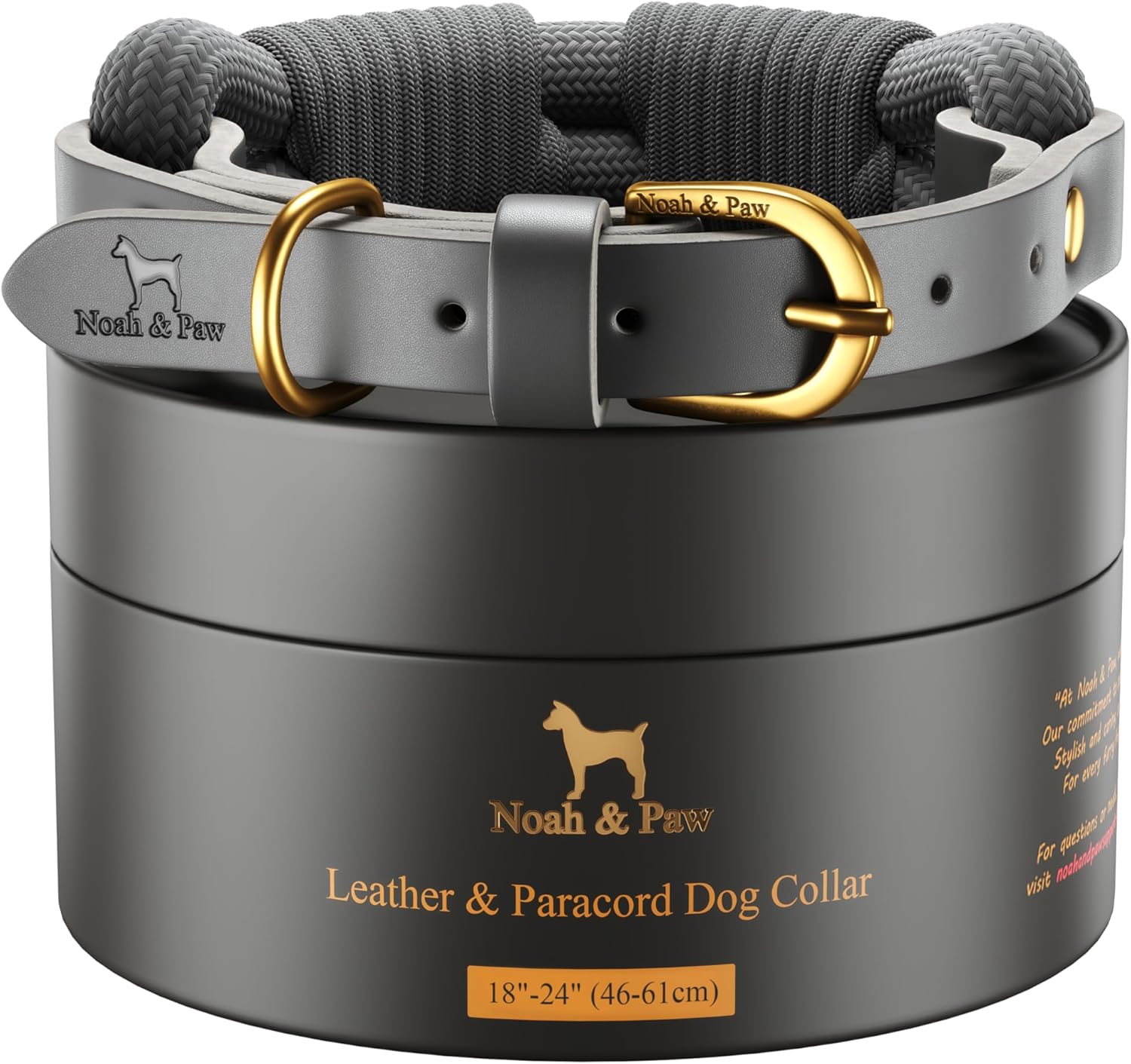 NOAH & PAW Dog Collar for Medium Dogs, Genuine Leather Medium Dog Collar with Paracord, Heavy Duty Metal Buckle, Unisex Colors for Girl and Boy, Neck Size 14"-19" (Camel).
