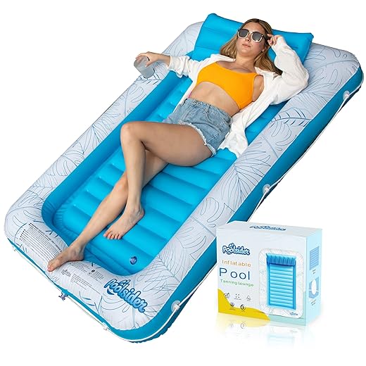 Premium Inflatable Tanning Pool Lounger | XL Pool Rafts for Adults | Pool Lounge Floatie by Poolsider