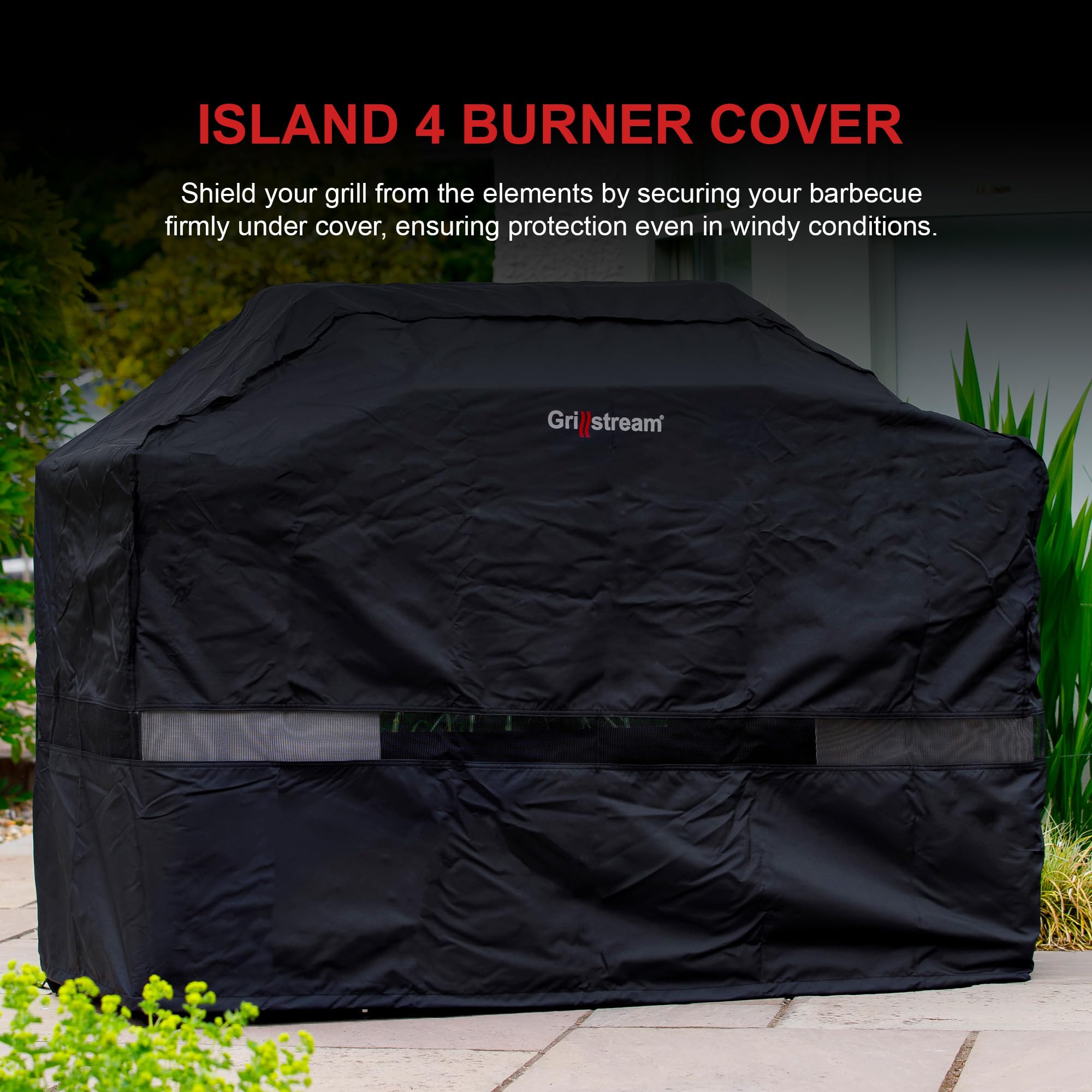 Grillstream Funda para barbacoa de 4 quemadores, resistente a los rayos UV y al agua, material transpirable y duradero con hebillas seguras
