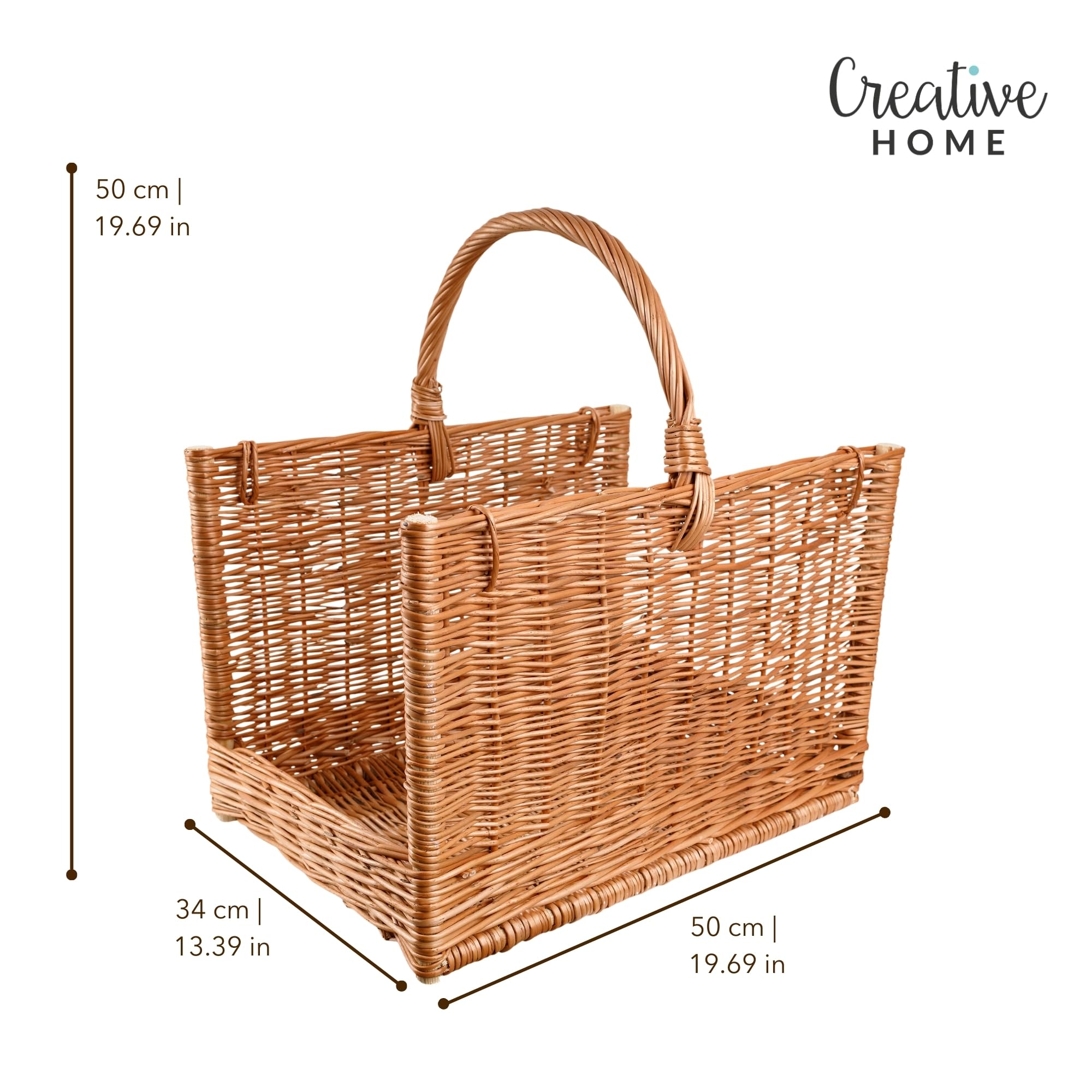 Creative Home Panier En Osier Avec Poignée Brun Naturel | 50 x 34 x 50 cm | Rangement Panier À Bois Cheminée | Leroy Merlin