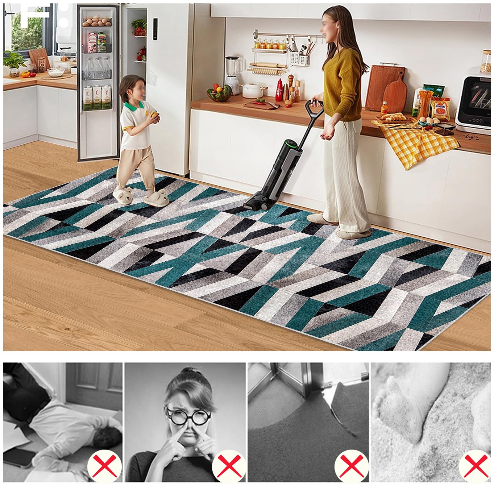 Dywan do długiego korytarza 80 x 250 cm Antypoślizgowy chodnik kuchenny Chłonny chodnik wejściowy dywan do kuchni, zmywalny, dywanik do przedpokoju, kuchni, salonu, sypialni