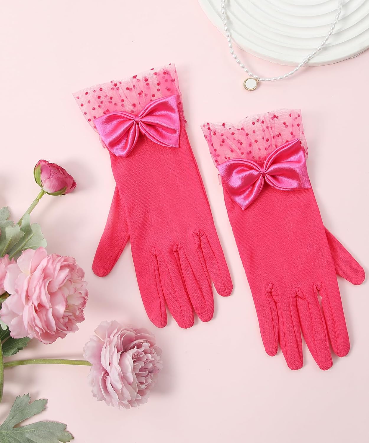 Women's Lace Gloves Tea Party Gloves With Sheer Bow Short Princess Wedding Evening Costume Accessories - Image 5
