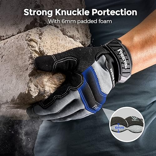 Miniatura 4 de FREETOO Guantes de trabajo para hombres, máxima protección de la palma Excelente agarre Guantes de trabajo con cuero acolchado, absorción de