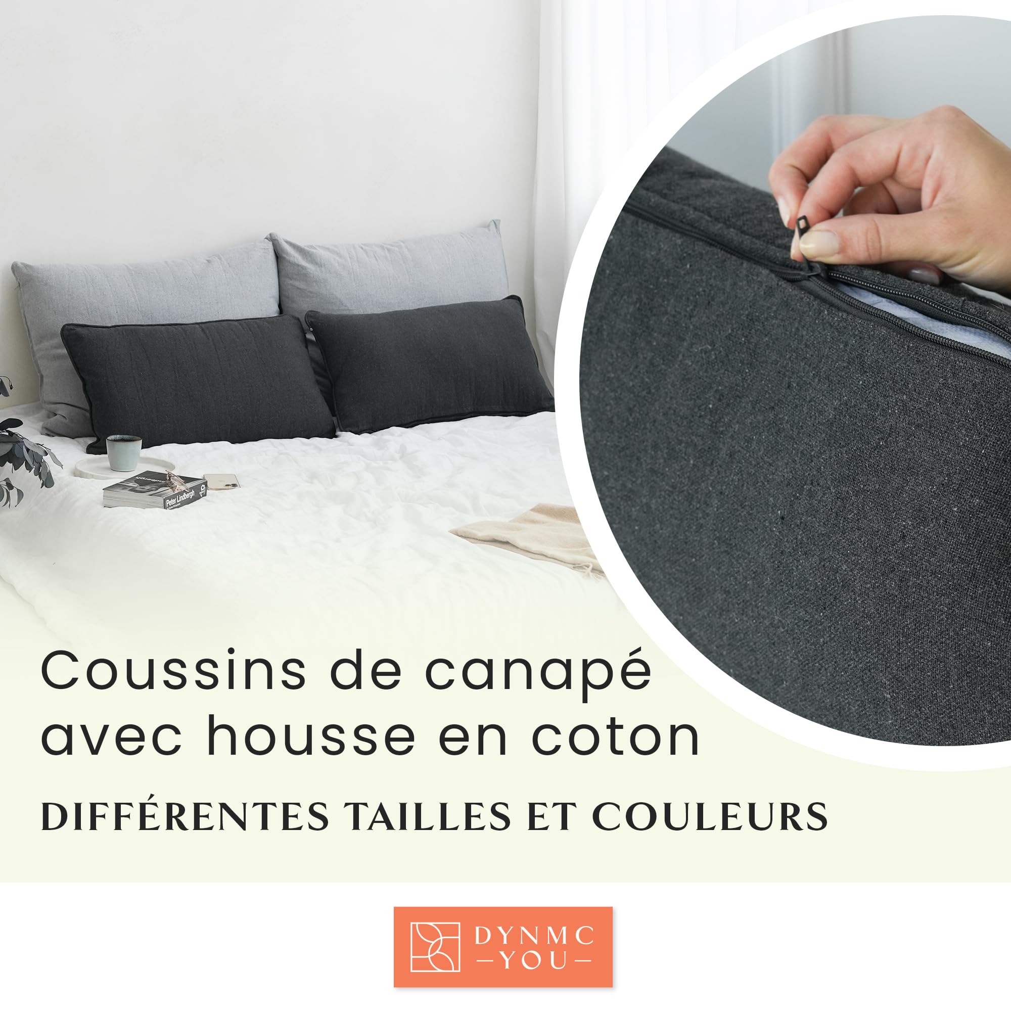 DYNMC you Ensemble de Coussins de canapé 40x70, Housse en Coton Oeko-TEX - Coussins décoratifs avec Rembourrage moyennement Dur - Gros Coussin de canapé, qualité supérieure (Anthracite, 40 x 70)