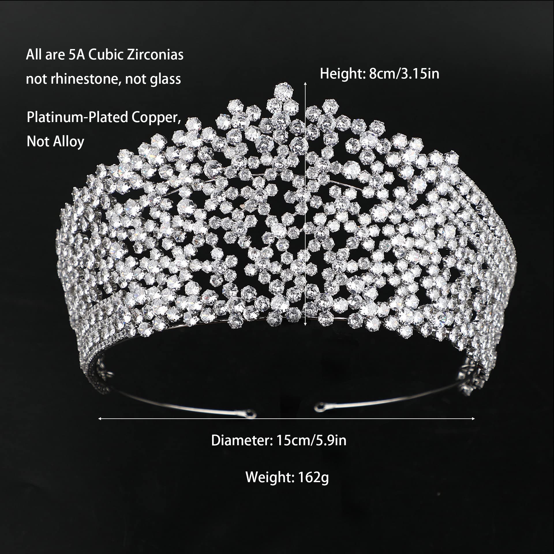QXMYOO Tiara grande de lujo para mujer, circonita cúbica, concurso, cumpleaños, corona de reina real, tiaras altas de boda para novia, accesorios para el cabello de novia