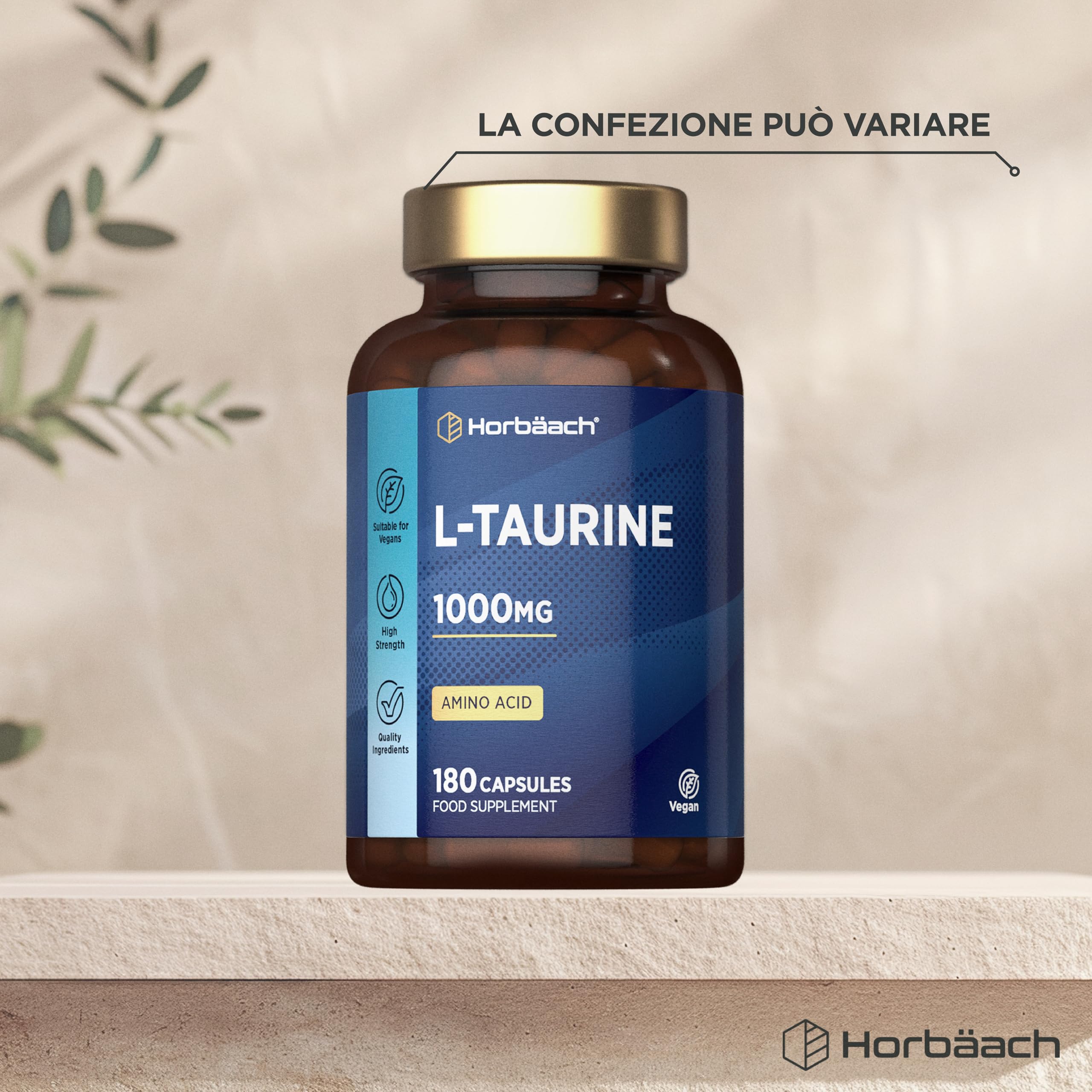 Taurina 1000 mg per Dose | 180 Capsule Vegane per 3 Mesi | Aminoacidi Essenziali Pre Workout Post Workout | L-Taurine Amino Acid | di Horbaach