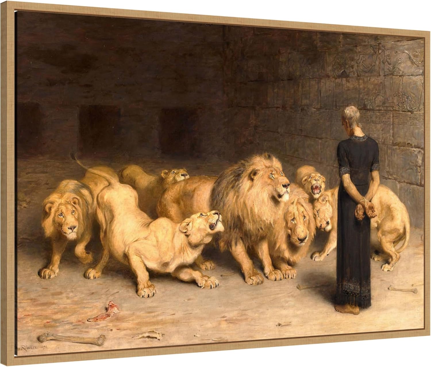 Amanti Art Framed Canvas Wall Art 23x33 Daniel in the Lions Den 1872 by Briton Riviere, Framed Wall Art Canvas, Animals Artwork, Modern Contemporary Decor, Large Painting for Living Room, Bedroom