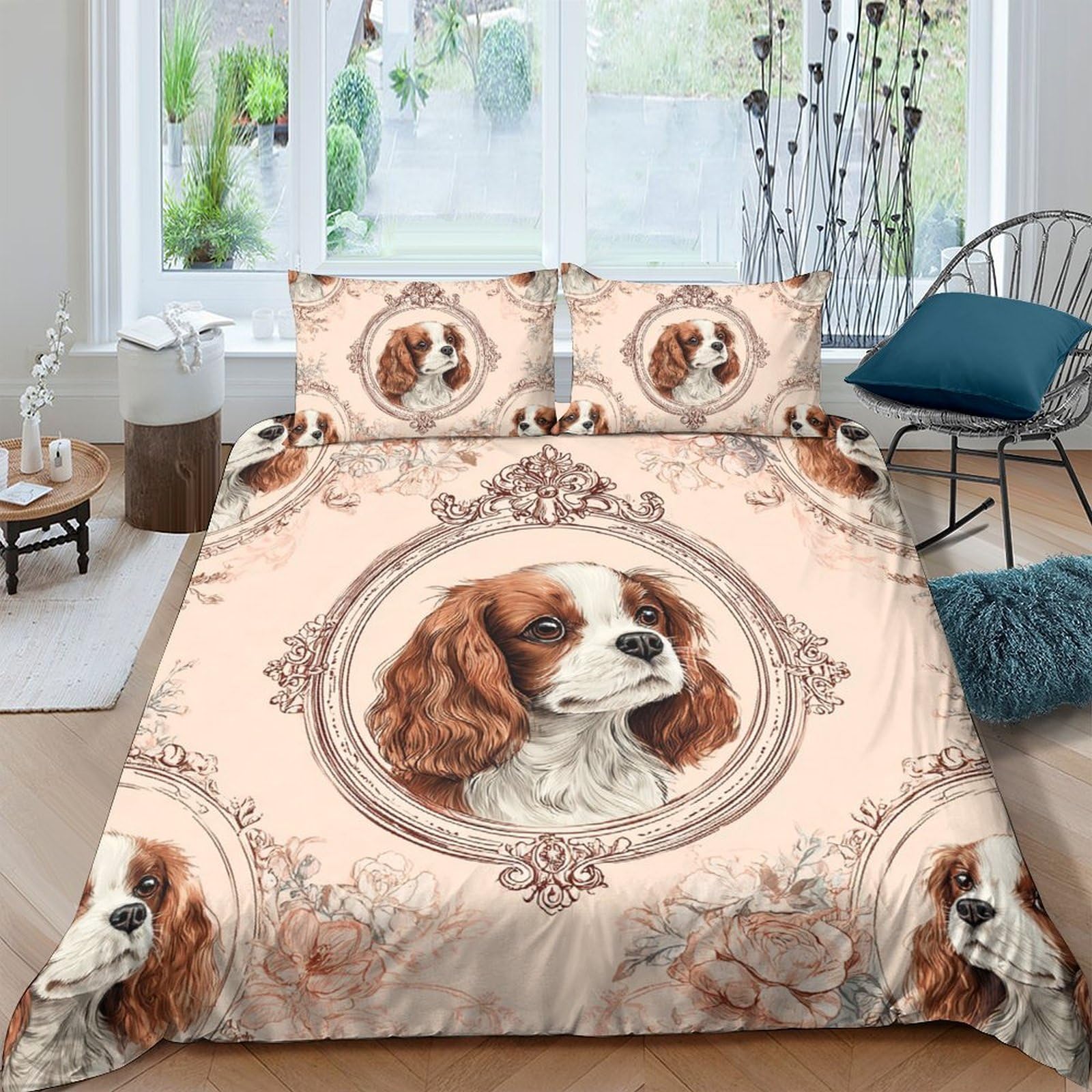 Ctjqhvkz Style-7 3D Printed Cavalier King Charles Spaniel Fitted Sheet Microfiber Soft Dog Portrait Bed Cover For Bedroom Guestroom Home Decor Single（135X200cm）