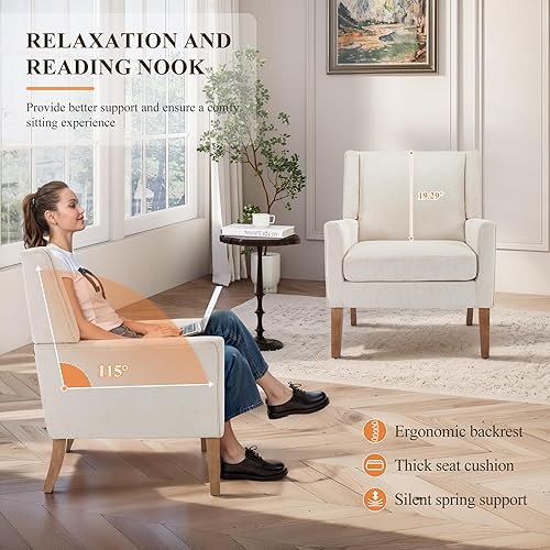 Miniatura 6 de Sillas decorativas para sala de estar, sillas de sala de estar de tela de madera de mediados de siglo, silla con brazo, sillas laterales para sala