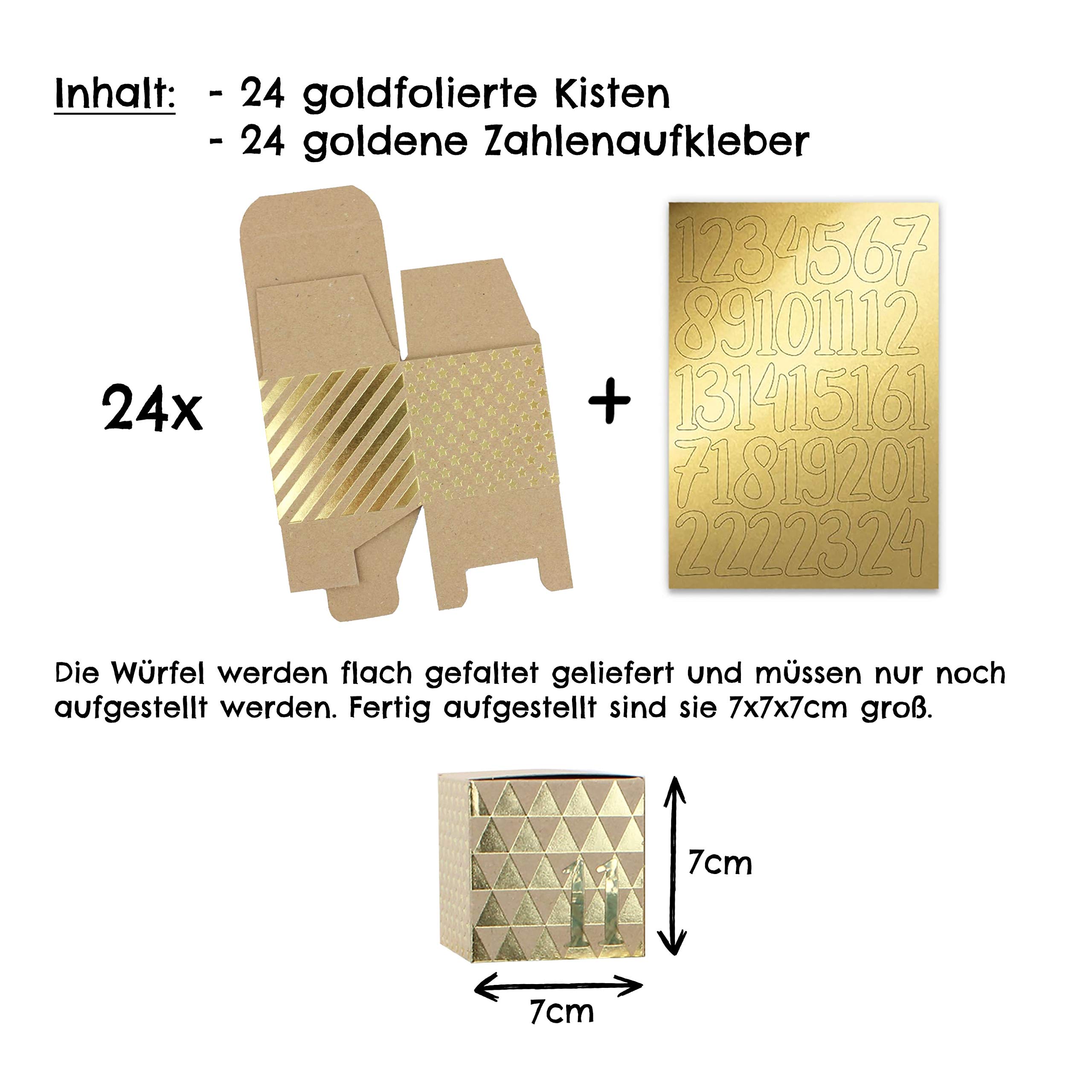 Papierdrachen calendario dell'avvento fai da te da riempire - 24 scatole per il crafting - motivo lamina d'oro - 24 scatole marroni naturali in cartone 400g/m² da mettere su e decorare - Natale