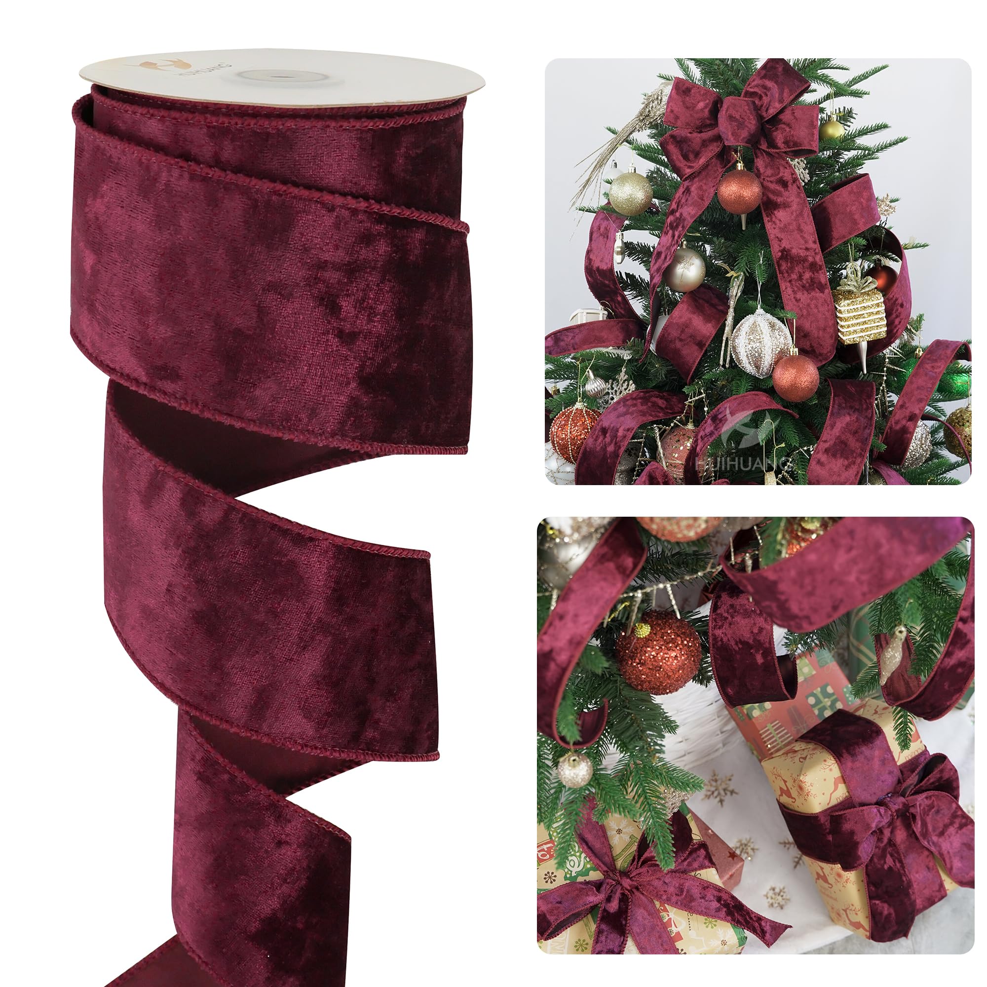 Amazon.com: HUIHUANG Burgundy Velvet Ribbon Wired 2-1/2 inch