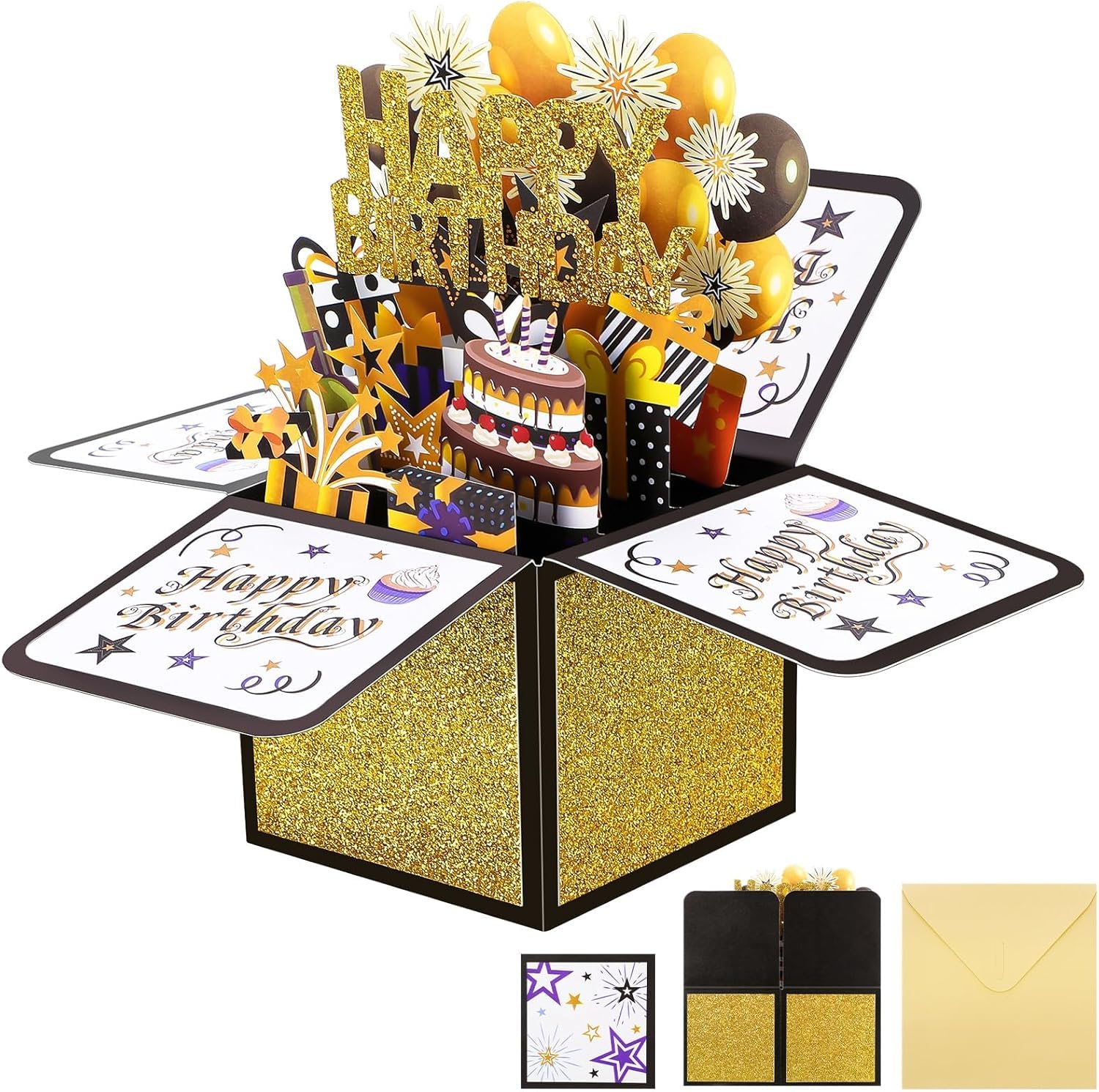 BRITIVIVE Pop Up Karte Geburtstag 3D Geburtstagskarten mit Umschlag Und Karten 3D Birthday Card Mit Luftballons Und Feuerwerk für Frauen Männer Familie Freunden