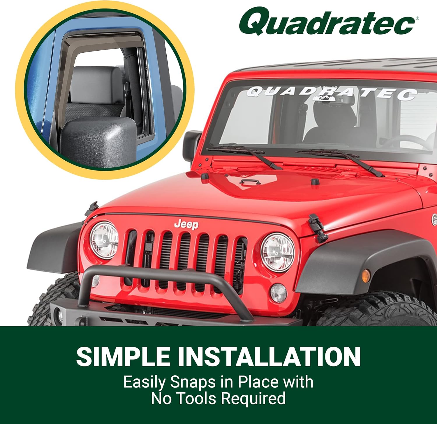 Quadratec Premium in-Channel Window Visors, 4 Piece, Tinted - Fits Jeep Wrangler JK 2-Door 2007-2018 - Side Window Wind Deflector - Window Vent Visors Rain Guards - Vent Shades for Jeep Wrangler