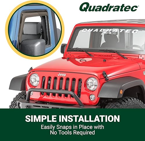 Miniatura 6 de Quadratec Viseras de ventana de canal premium, 4 piezas, tintadas, para Jeep Wrangler JK de 2 puertas 2007-2018, deflector de viento de ventana