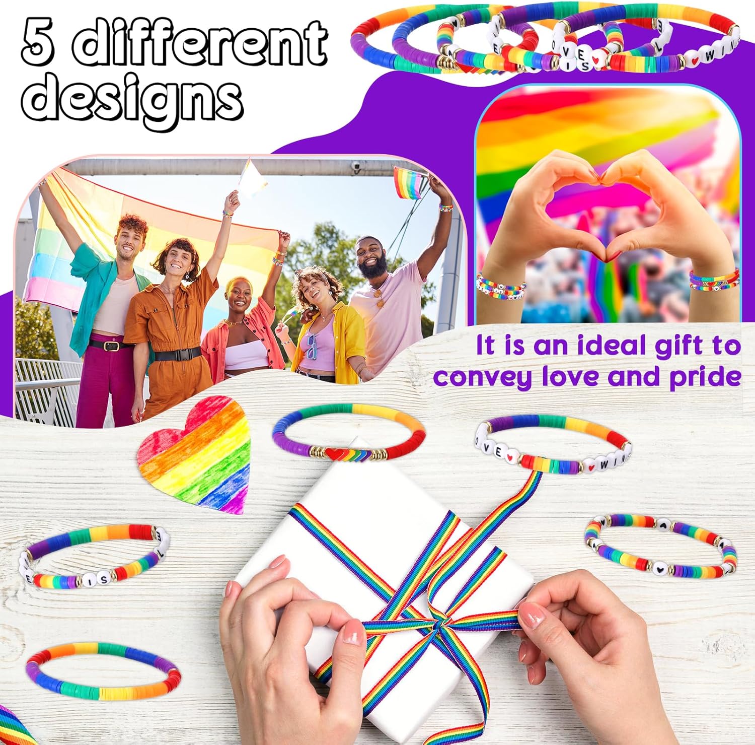 Tondiamo 30 Pcs Rainbow Gay Pride Bracelets LGBT Support Wristbands for Pride Day Month Parades Decorations Party Supplies - Image 6