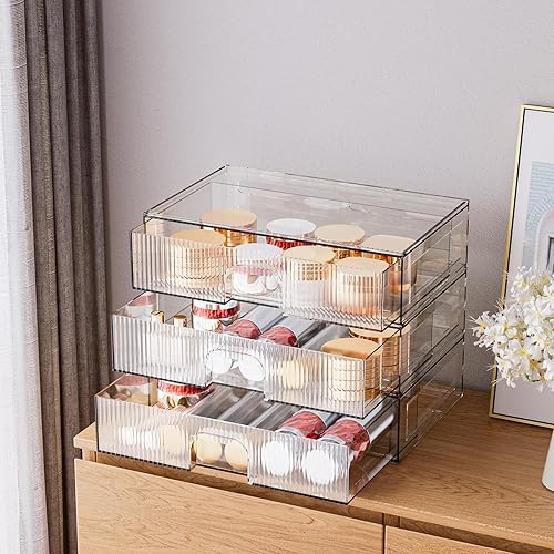Miniatura 4 de ZHIAI Cajón de almacenamiento apilable, organizador acrílico de 3 piezas para cosméticos y productos de belleza, adecuado para aparadores, baños,
