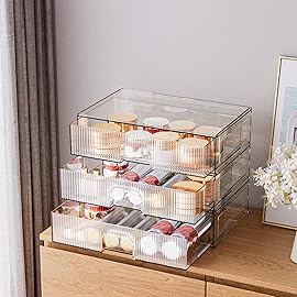 ZHIAI Stackable Storage Drawer, 3 Piece Acrylic Organiser for Cosmetics and Beauty Products, Suitable for Dressers, Bathrooms, Cabinets, Storage Rooms, Bedrooms and Home Organisers