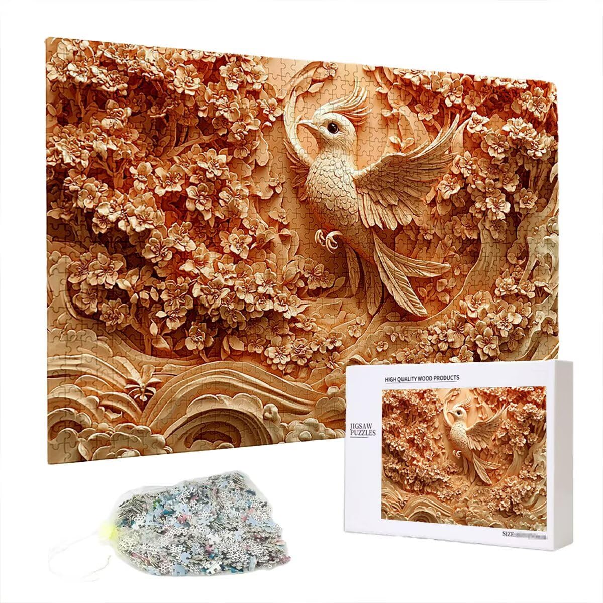 Puzzle 2000 sztuk Phoenix dla dorosłych, drewniane puzzle kwiatowe dla dorosłych, trudne drewniane łamigłówki, rodzinne gry edukacyjne, łamigłówka z pudełkiem na prezent do dekoracji domu, prezent dla