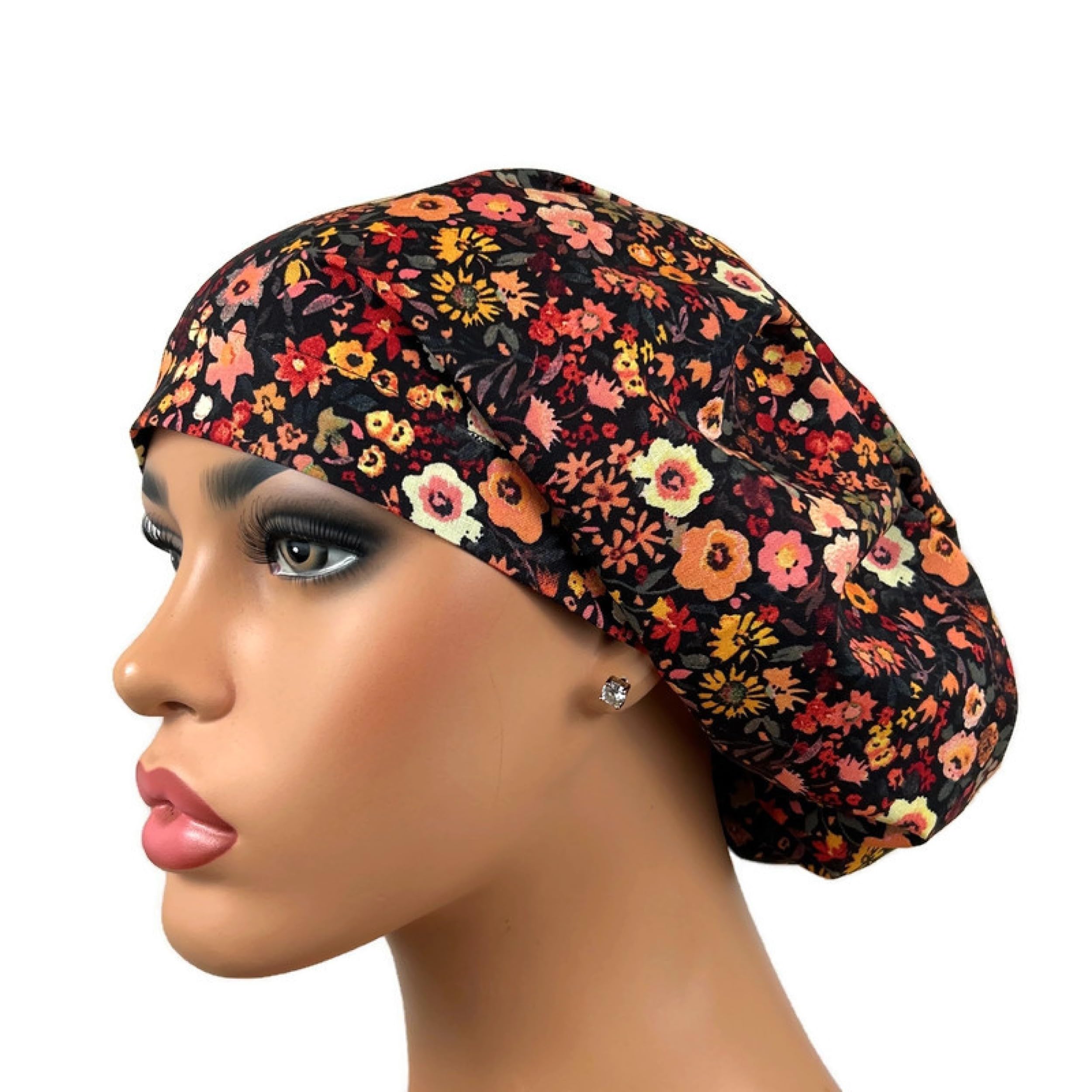 DK Scrub Hats, Surgical Cap, Euro Scrubhat, Nurse Scrub Cap, Unisex Scrub Hat, Small Burgundy Floral