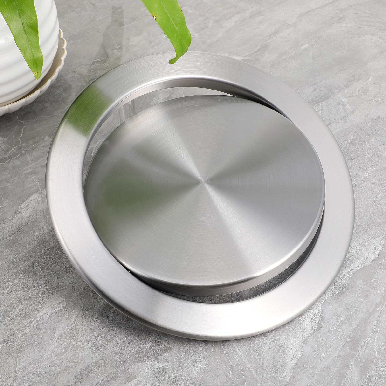 Tapa de Basura Empotrada de Acero Inoxidable 430, Diámetro 22-26 Cm, Solapa Abatible para Encimera de Cocina y Baño, Cubierta Resistente y Funcional para Cubo de Basura