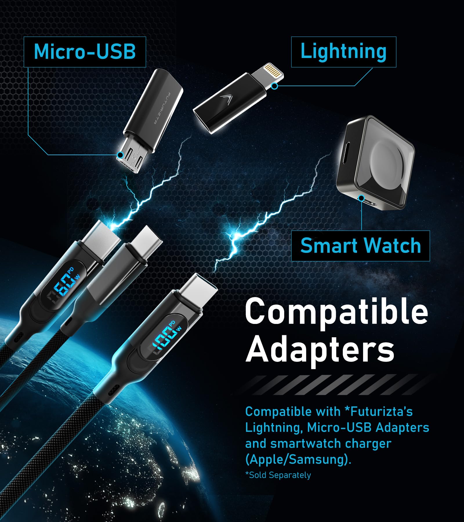 Futurizta Tech® Hydra 3‑in‑1 Triple USB‑C 100 W PD Cable múltiple de Carga rápida con Smart Triboost® - Carga portátil, teléfono y Tableta simultáneamente