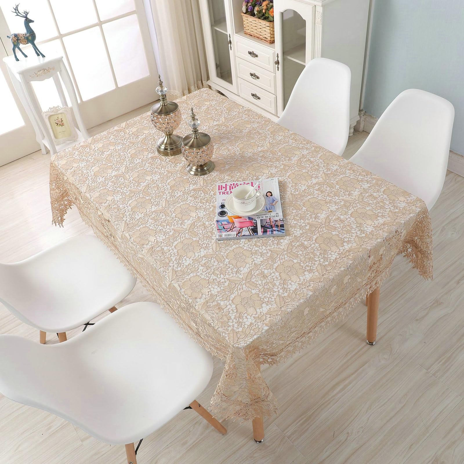 Kwadratowy obrus kwiatowy wodoodporny khaki 130 x 130 cm