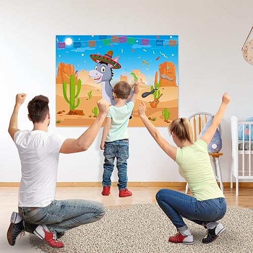 Miniatura 5 de Morcheiong Suministros de recuerdos de fiesta mexicana, incluye 12 piezas de mini maracas de madera y pin la cola en el juego de burro