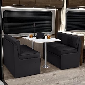 Gravitas RV Dinette, Bed with Storage and Blanco Table, Ultimate Leather, Black