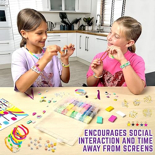 Miniatura 4 de GirlZone Kit de fabricación de pulseras para niñas de 8 a 12 años, juego de cuentas de arcilla, kit de fabricación de joyas para pulseras y collares