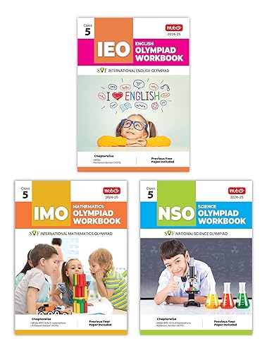 MTG NSO-IMO-IEO (Science, Mathematics &amp; English) Olympiad Workbook Combo Class-5 (Set of 3 Books) | MCQs, Previous Years Solved Paper &amp; Achievers Section - SOF Olympiad Preparation Books For 2024-25 Exam