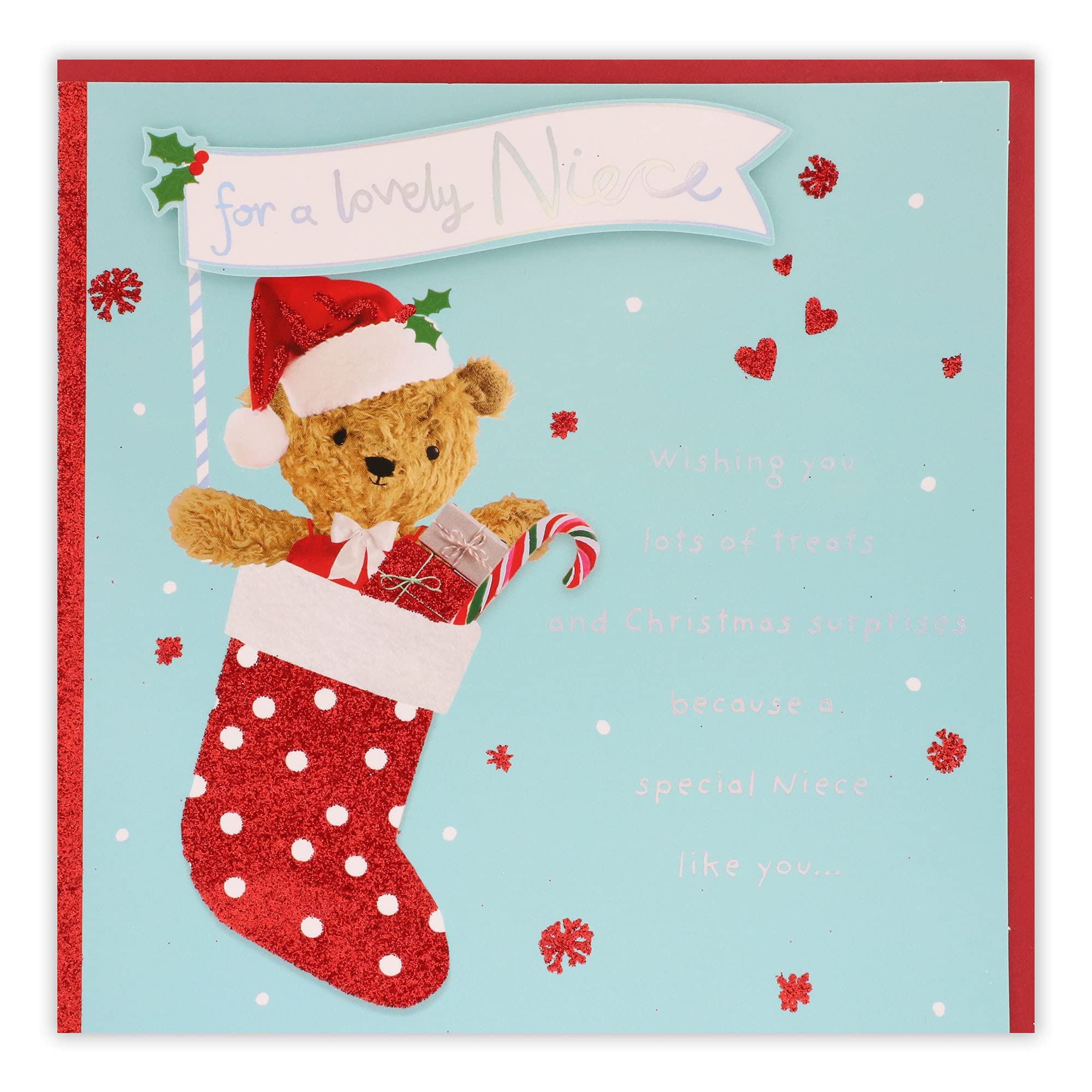 Clintons: Teddy In Stocking Niece Christmas Card, Multi-Colour, 165 x 165 (1169234)