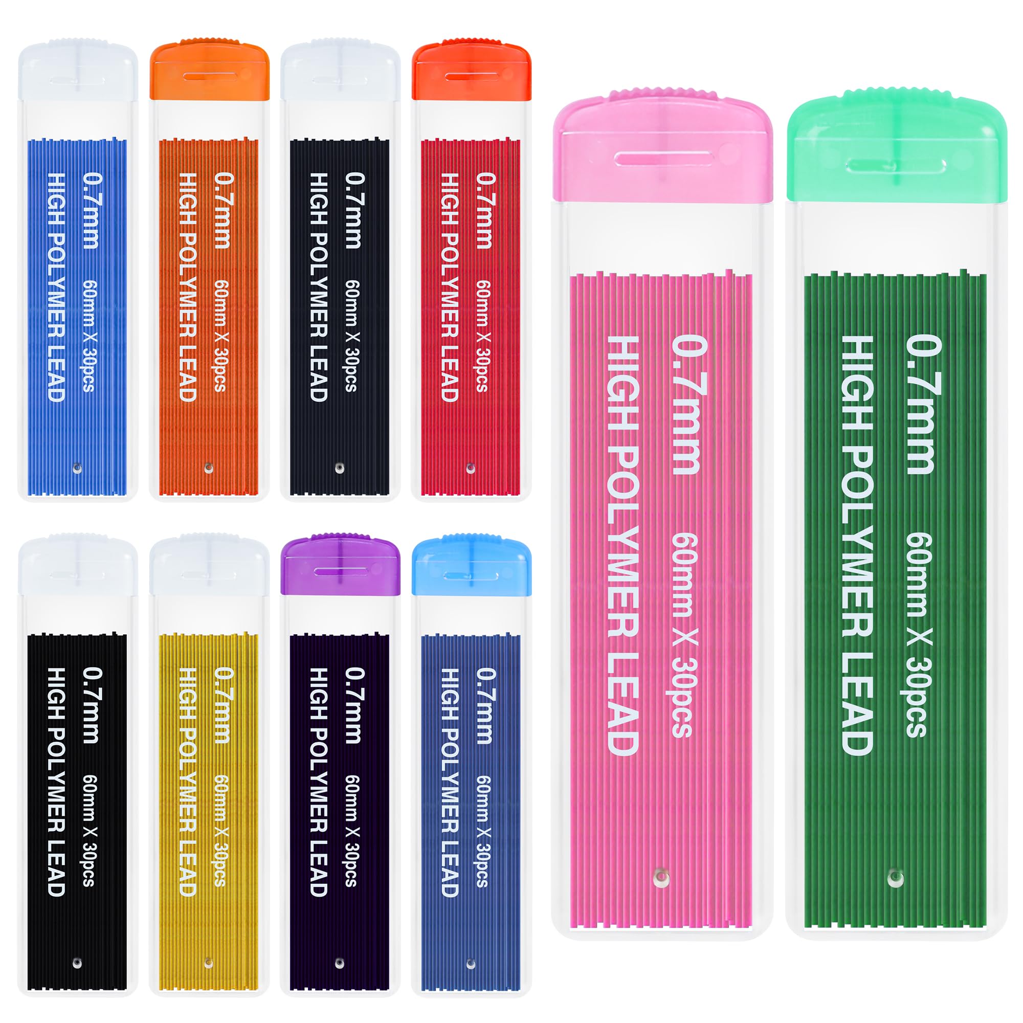 Lot de 300 mines de crayon de couleur HB de 0,7 mm pour étudiants, fournitures scolaires, maison, bureau, rentrée scolaire, cadeaux de crayon scolaire, 10 couleurs