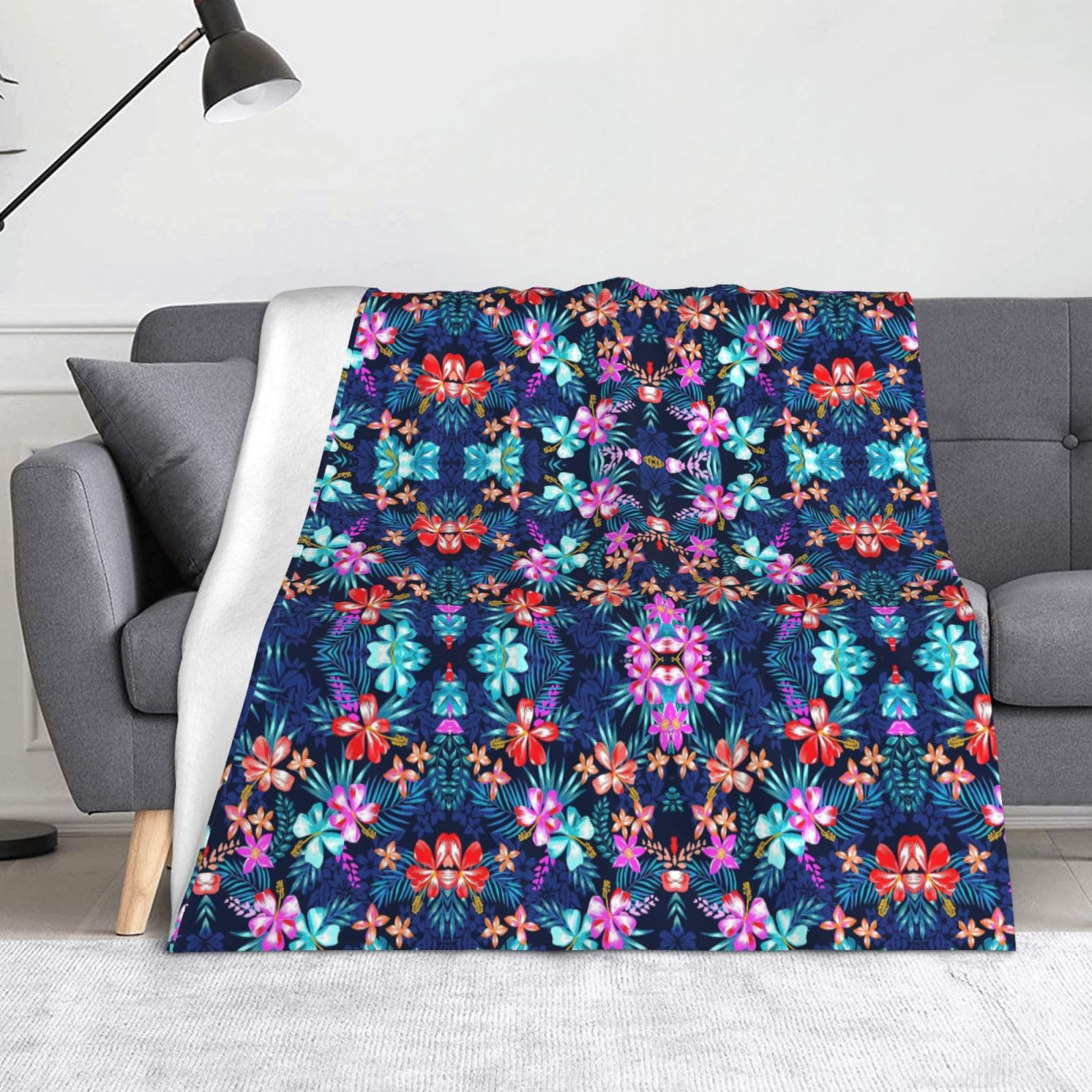 Couverture légère motif floral bleu pour vos soirées cocooning et Halloween