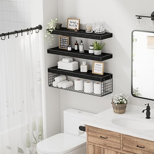 Miniatura 2 de QEEIG Estantes de baño sobre el inodoro, estante montado en la pared, almacenamiento de papel higiénico, casa de campo de 24 pulgadas de largo,